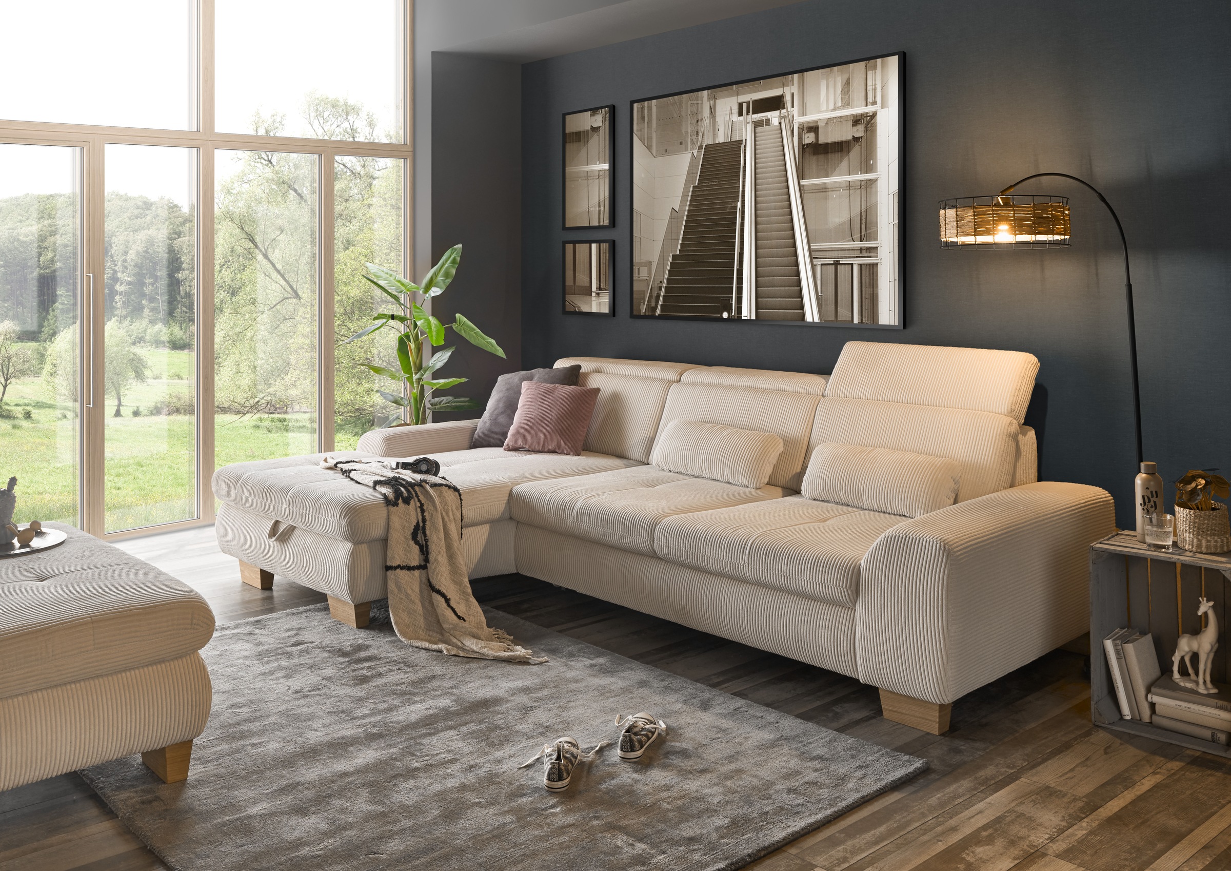 set one by Musterring Ecksofa whlw. mit Funktion, Kaltschaum, in Cord, natu günstig online kaufen