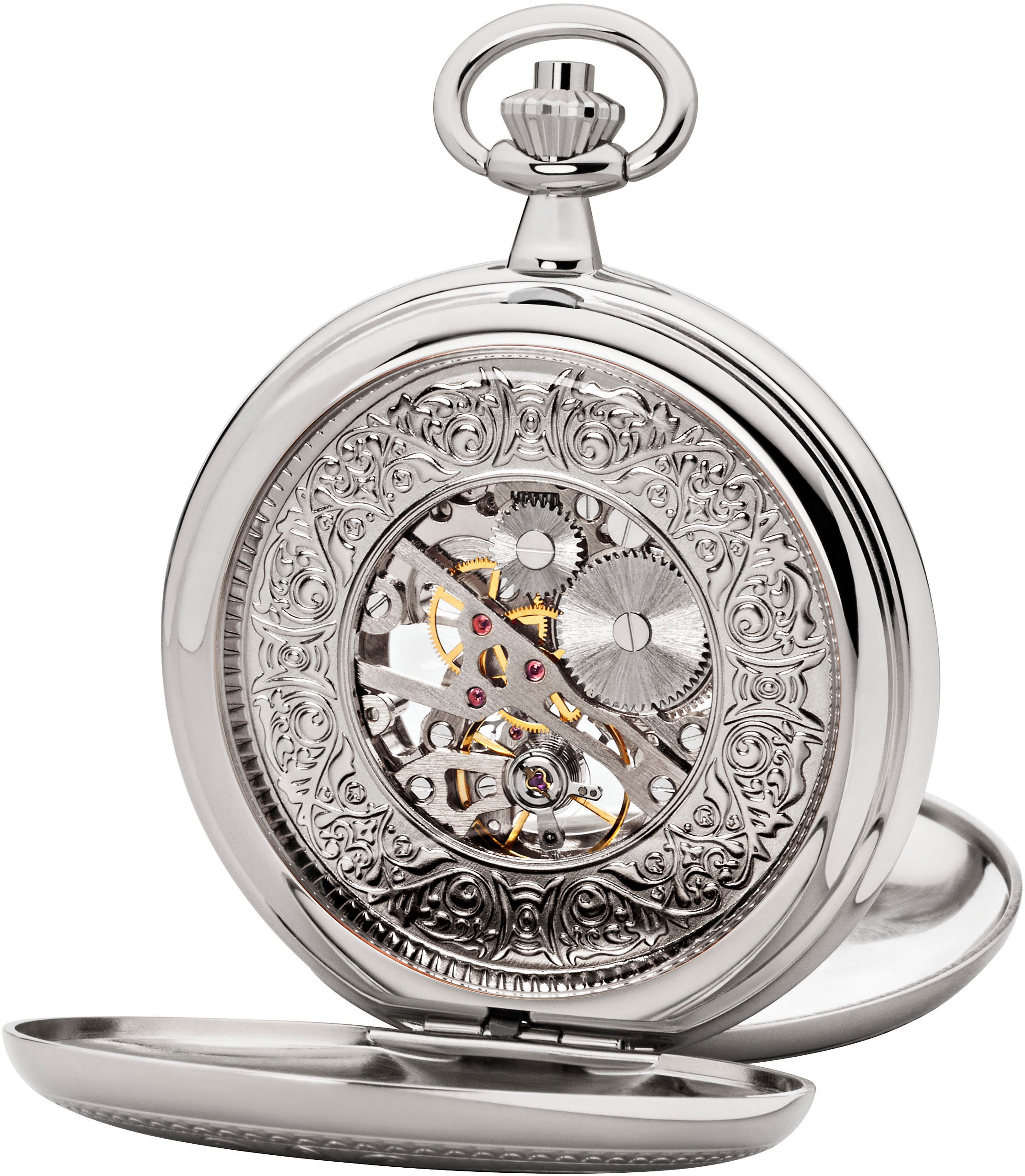 Regent Taschenuhr »P704-19377740«, (Set, 2 tlg., mit dazu passender Kette), Herrenuhr, Handaufzug, skelettiertes Zifferblatt, Geschenkidee