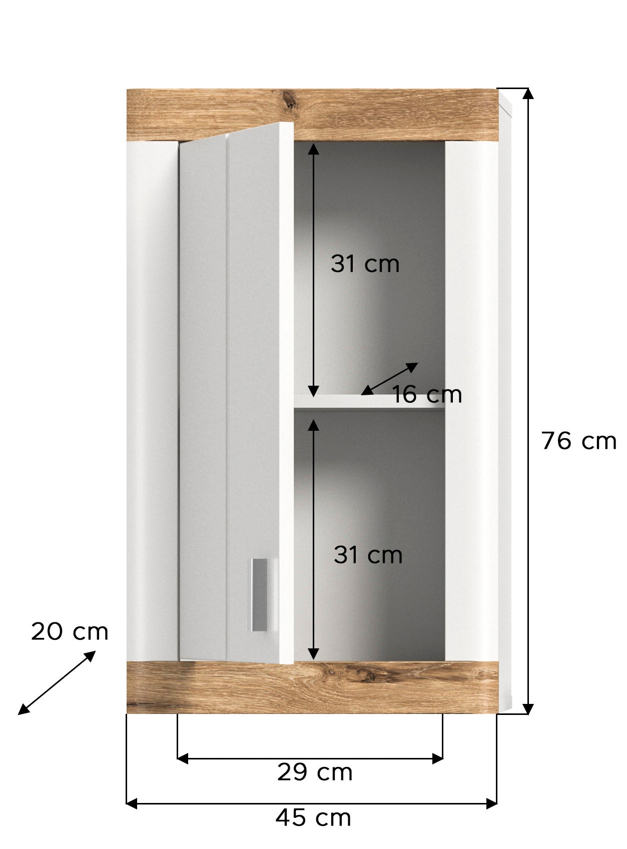 Home affaire Hängeschrank »Landsby, Breite 45 cm, 1 Tür (Türanschlag wechselbar), 1 Einlegeböden«, (1 St.), Badmöbel, Badschrank, Schrank, Wandschrank, Bad, Badezimmer