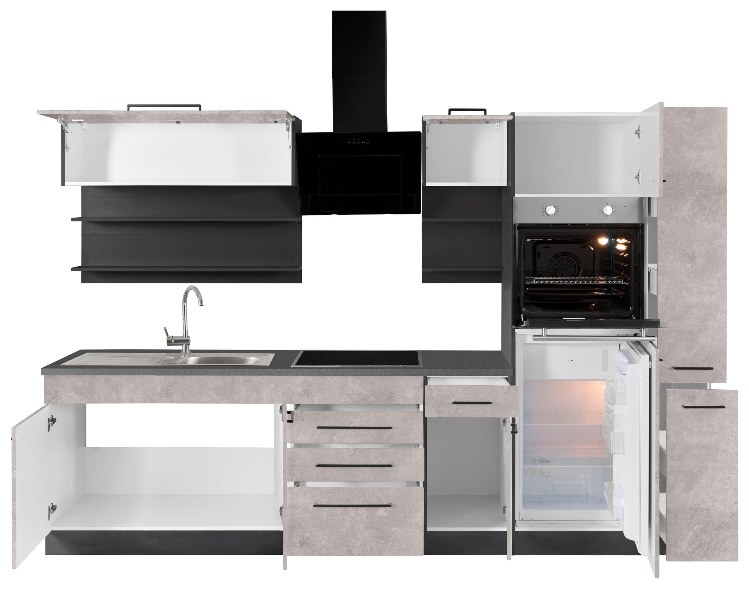 KOCHSTATION Küchenzeile »KS-Tulsa«, mit E-Geräten, Breite 300 cm, schwarze Metallgriffe, MDF Fronten