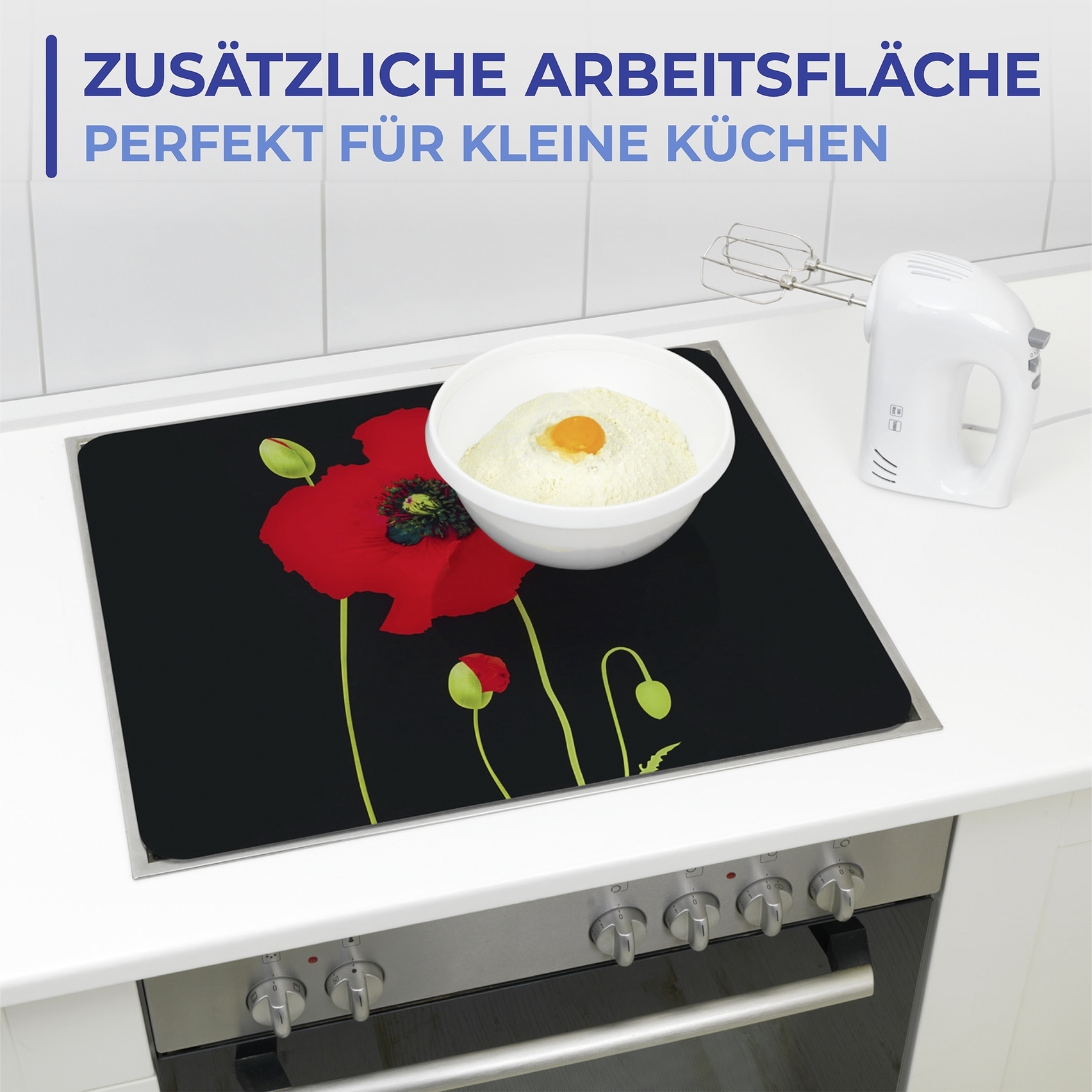 Maximex Herd-Abdeckplatte »Multi Modell Mohn«, Spritzschutz, Herdblende, Schneidbrett, für Glaskeramik-Kochfelder