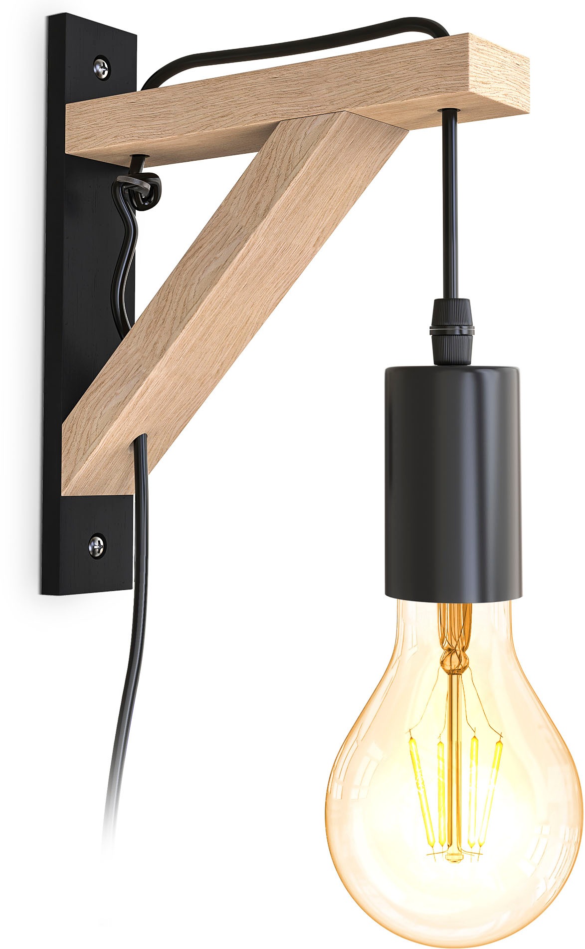 B.K.Licht Wandleuchte »BKL1352 Holz-Wandlampe innen, Schwarz, Metall, Landh günstig online kaufen