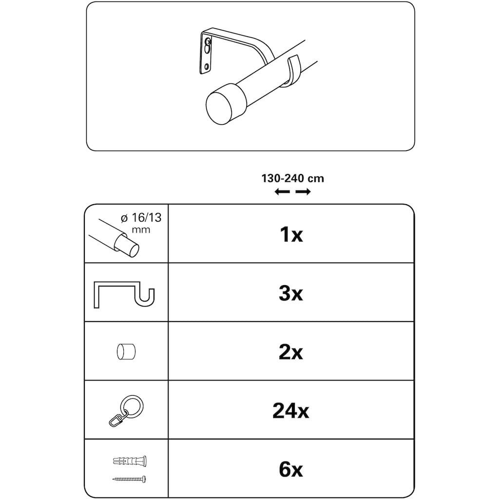 GARDINIA Gardinenstange »Gardinenstangen Set Metall«, 1 läufig-läufig, ausziehbar
