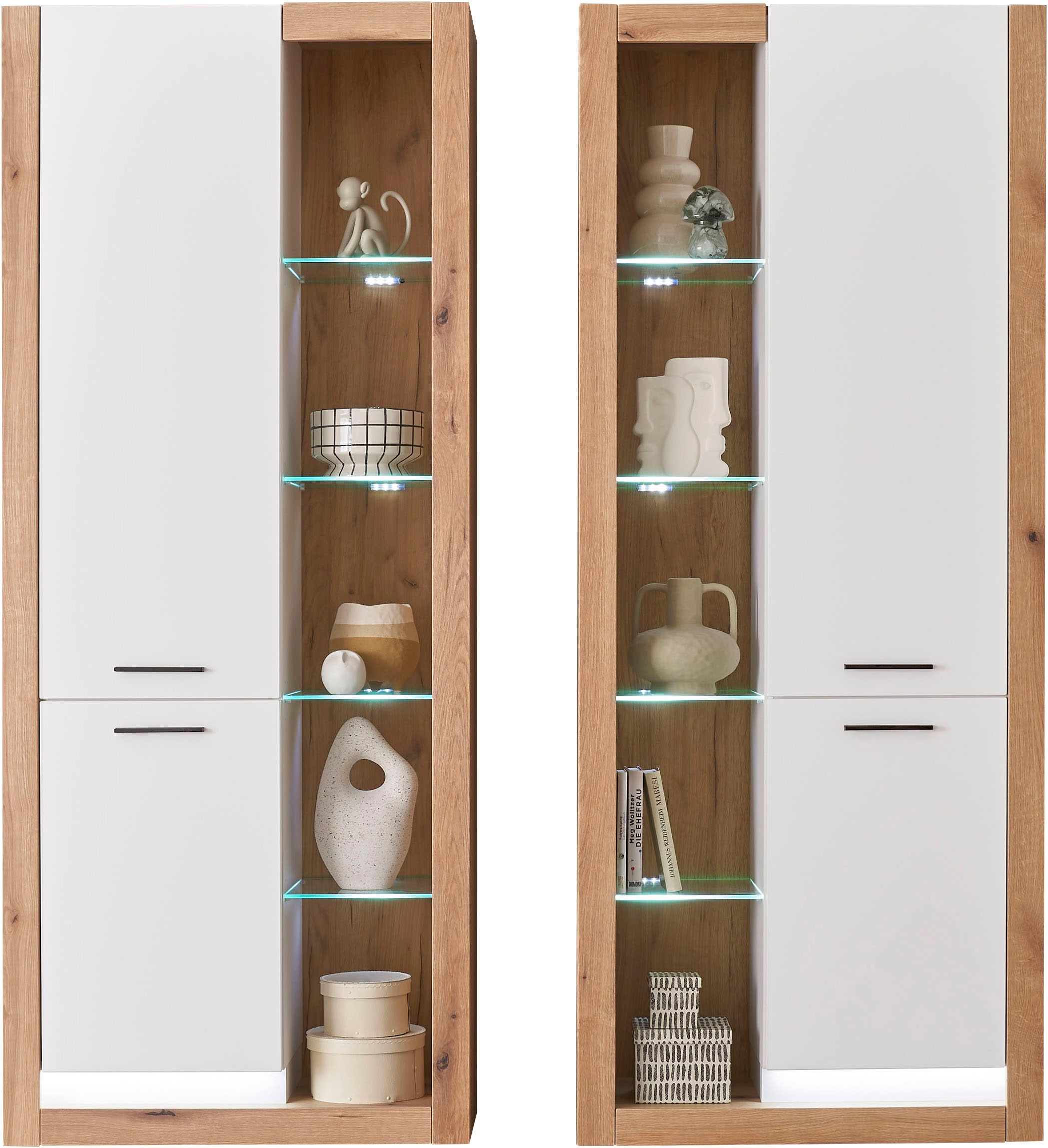INOSIGN Wohnwand »Brixen, moderne Anbauwand, Wohnzimmer-Set, Eiche Evoke Dekor mit Weiß«, (Set, 2 St.), enthält Stauraumelemente