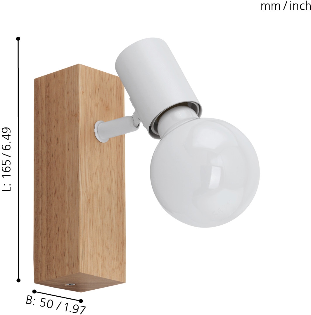EGLO Deckenspot »TOWNSHEND 3 Strahler, Stahl und Holz, E27, Schlafzimmerlampe, Lampe«, 1 flammig, Leuchtmittel E27 | Leuchtmittel wechselbar-ohne Leuchtmittel, Spot, Wohnzimmerlampe, Flur, L16,5 x B5 cm, braun, weiß, 1X10W exkl.