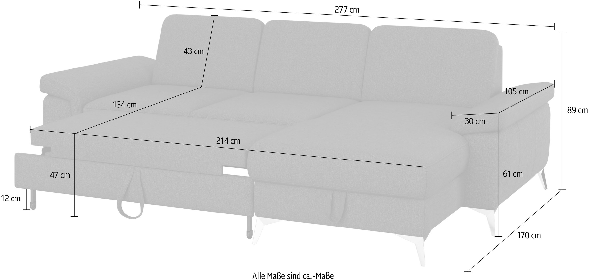 sit&more Ecksofa »Padua L-Form«, inklusive Sitztiefenverstellung, Armteilfunktion und Federkern