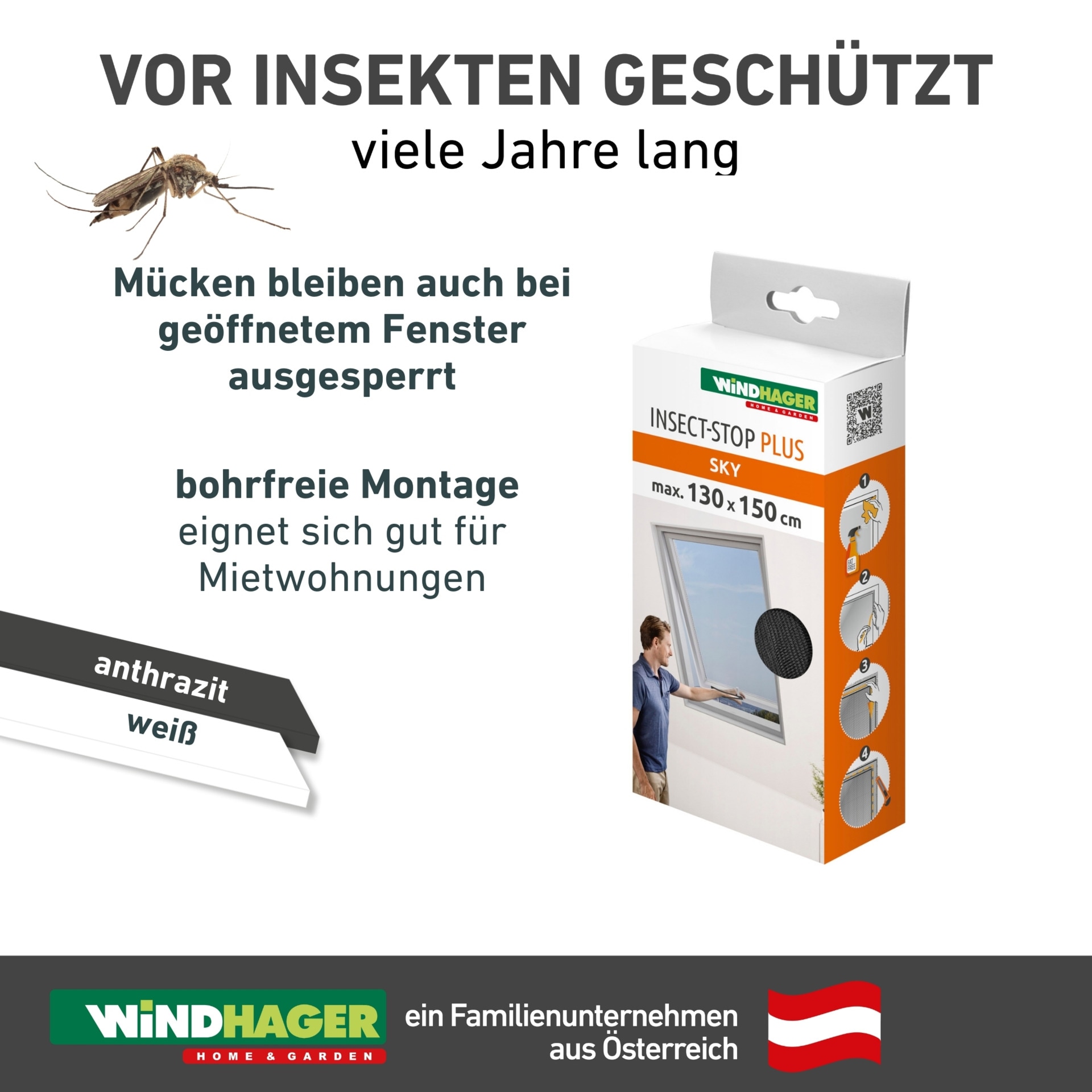 Windhager Moskitonetz »für Dachfenster mit Reißverschluss, Insektenschutz ohne bohren« 1 Stk. tlg. Insektenschutzgitter 130 x 150 cm, erhältlich in anthrazit oder weiß