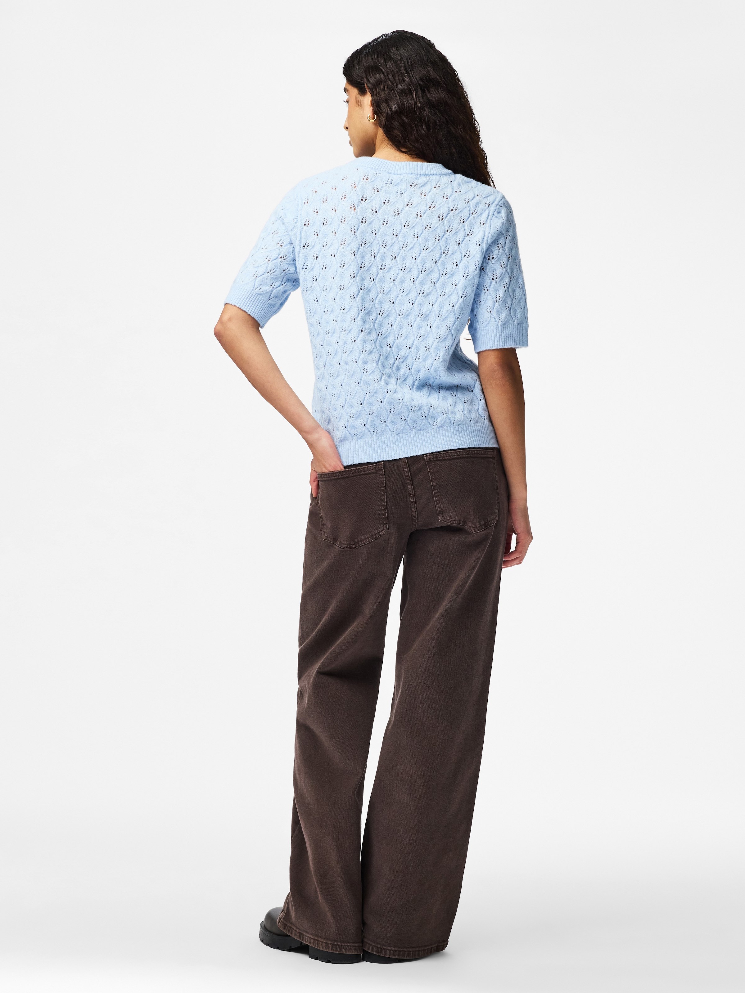 pieces Strickpullover »PCLELOU SS O-NECK KNIT NOOS BC« mit Ajourmuster