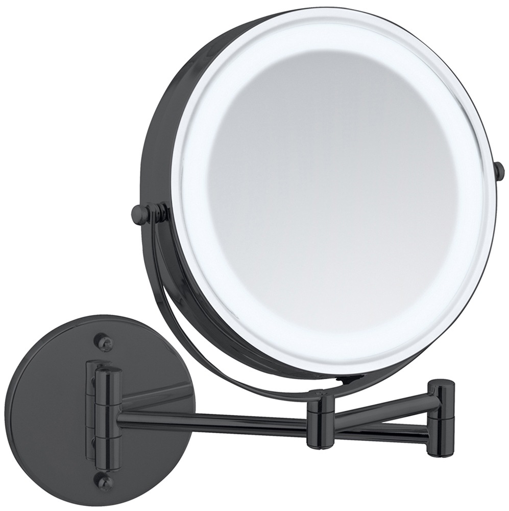 Wenko Power-Loc® LED Wandspiegel Lumi Schwarz mit 5-fach Vergrößerung günstig online kaufen