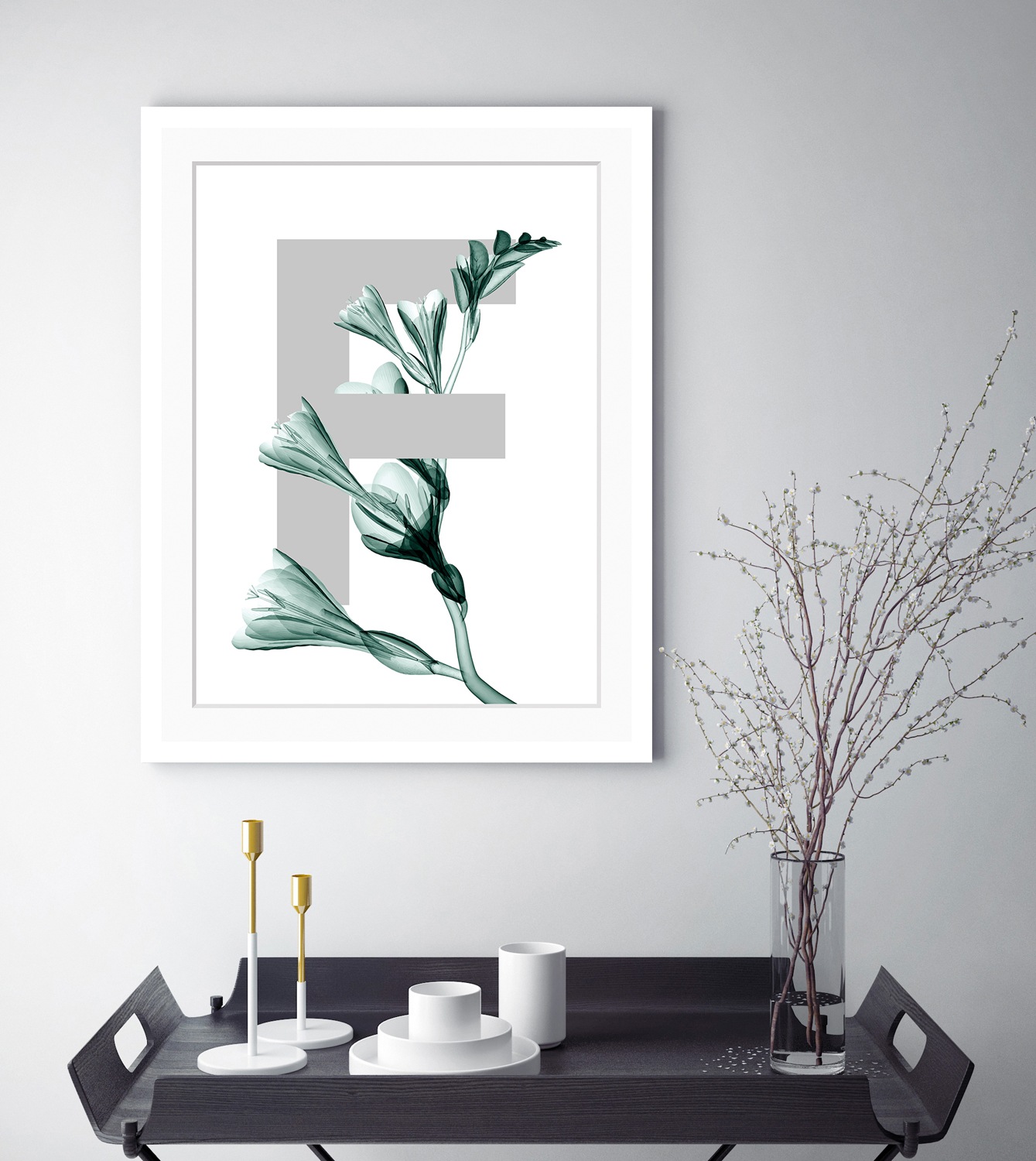 queence Bild »F-Flower«, Buchstaben, gerahmt, Blume, Blätter