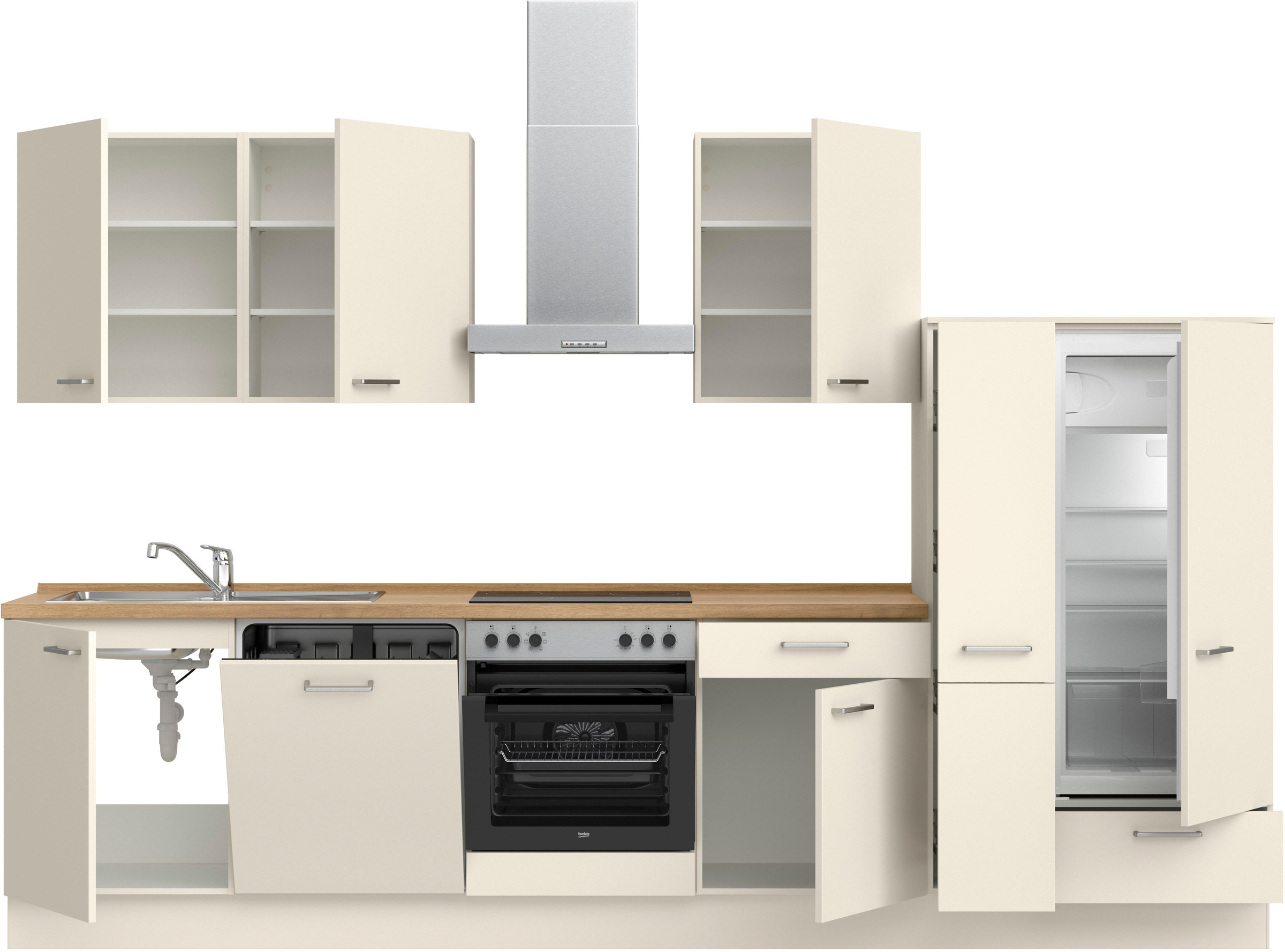 nobilia® Küchenzeile »"Touch I", NEU: individuell anpassbar mit gratis Profi-Beratung« vormontiert, Breite 330 cm, Ausrichtung wählbar, wahlw. mit E-Geräten