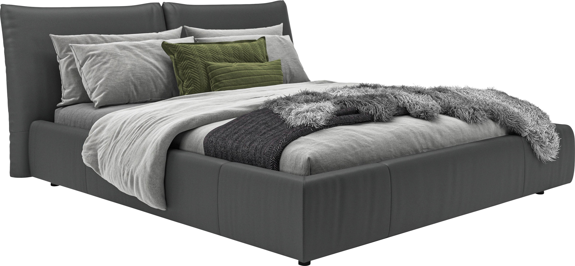 Polsterbett „Priora“, auch in NaturLEDER, Cord, belastbar bis 280kg, auch Überlänge 220 cm, schwarz NaturLEDER