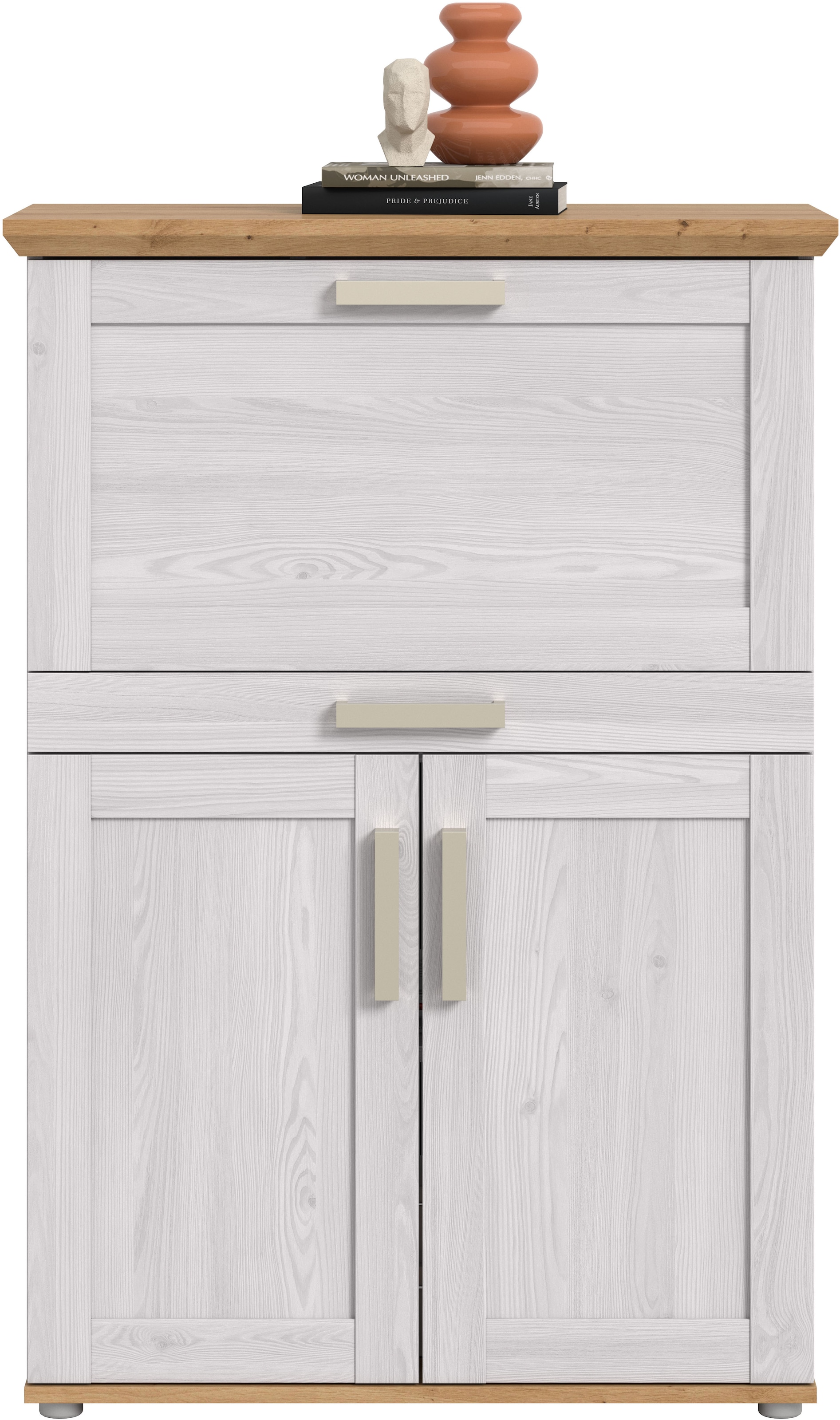 Home affaire Sekretär »COSENZA, Höhe 122 cm, 2 Türen, 1 Klappe, 1 Schubkasten, 5 Fächer« in Landhausoptik, mit weiteren Artikel der Serie kombinierbar,  Schreibtisch, Home-Office, Kommode, Schrank, Midischrank