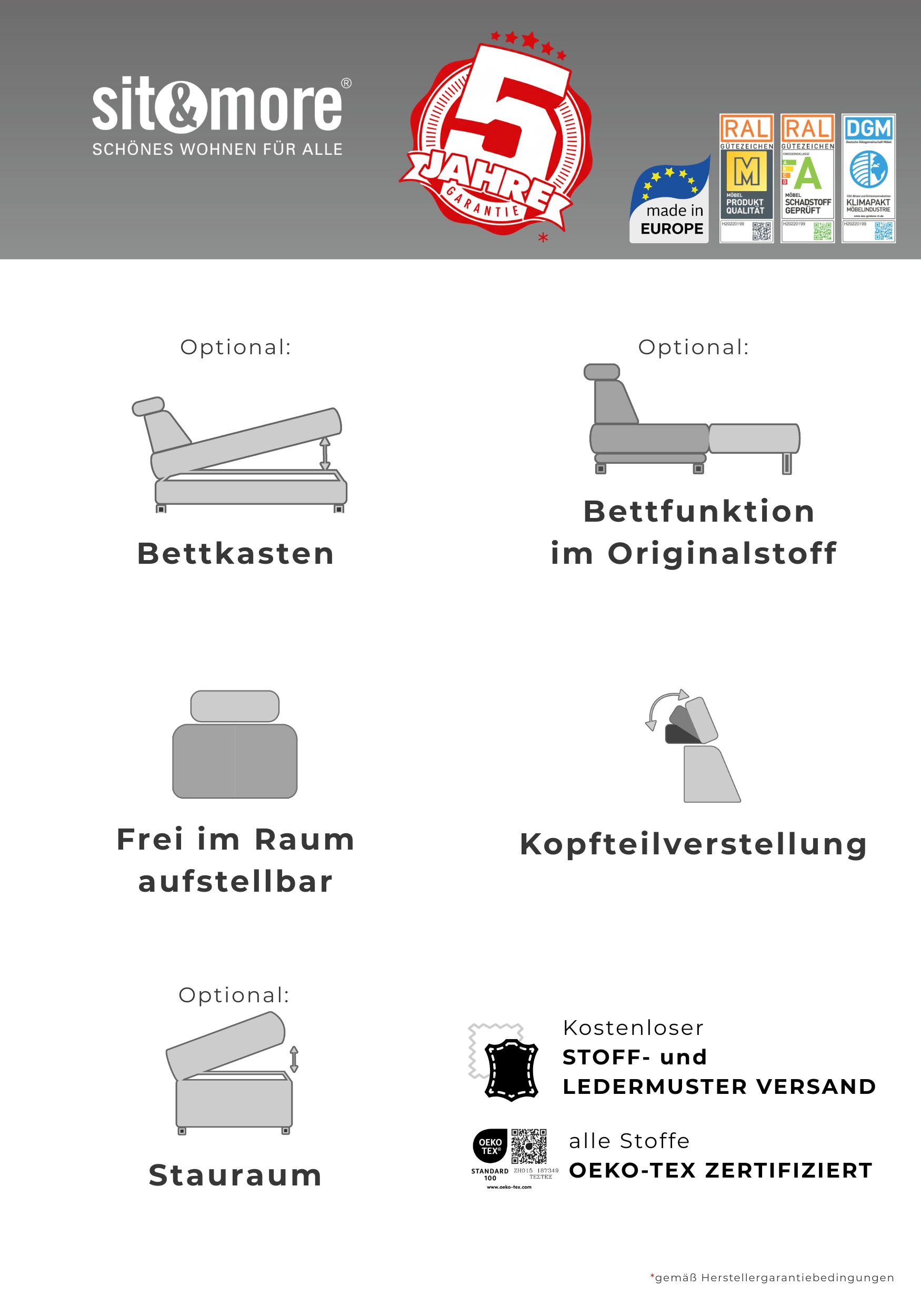 sit&more Hocker »Cabrio, B: 133 cm« individuell zu kombinieren, Federkern