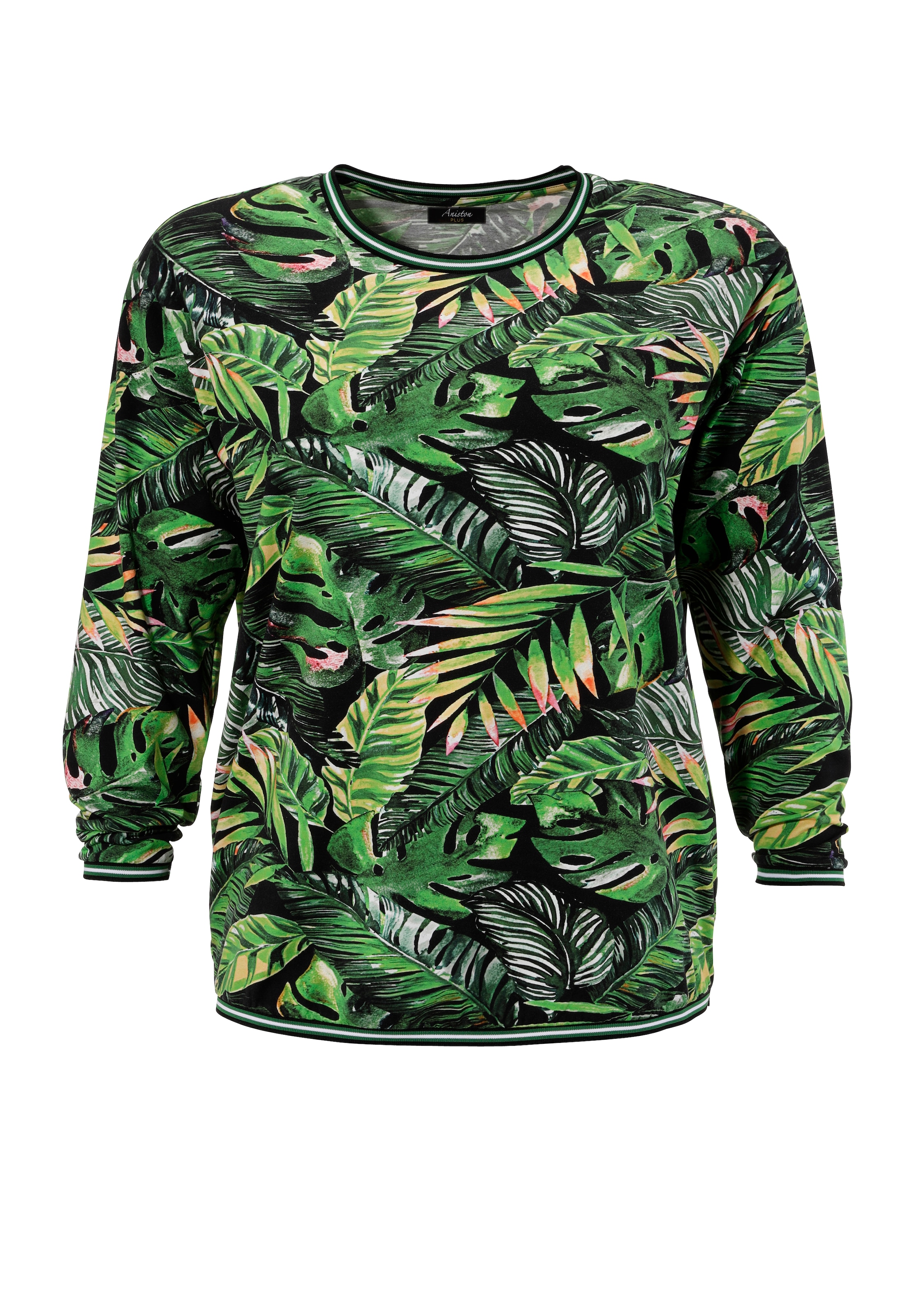 Aniston PLUS Sweatshirt, mit farbenfrohen, tropischen Blättern bedruckt