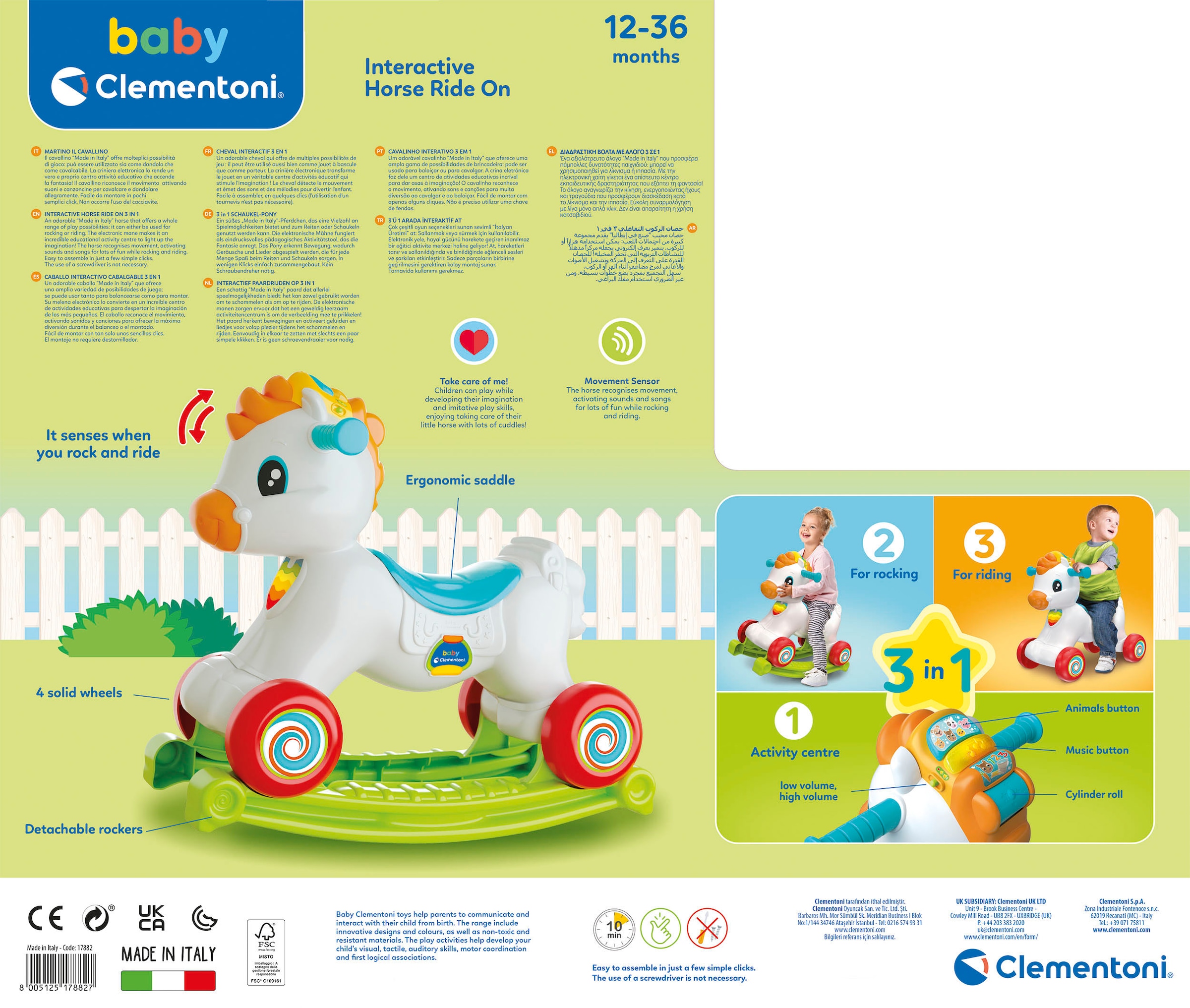 Clementoni® Schaukeltier »Baby Clementoni, 3in1 Schaukel-Pony«, mit Sound; Made in Europe