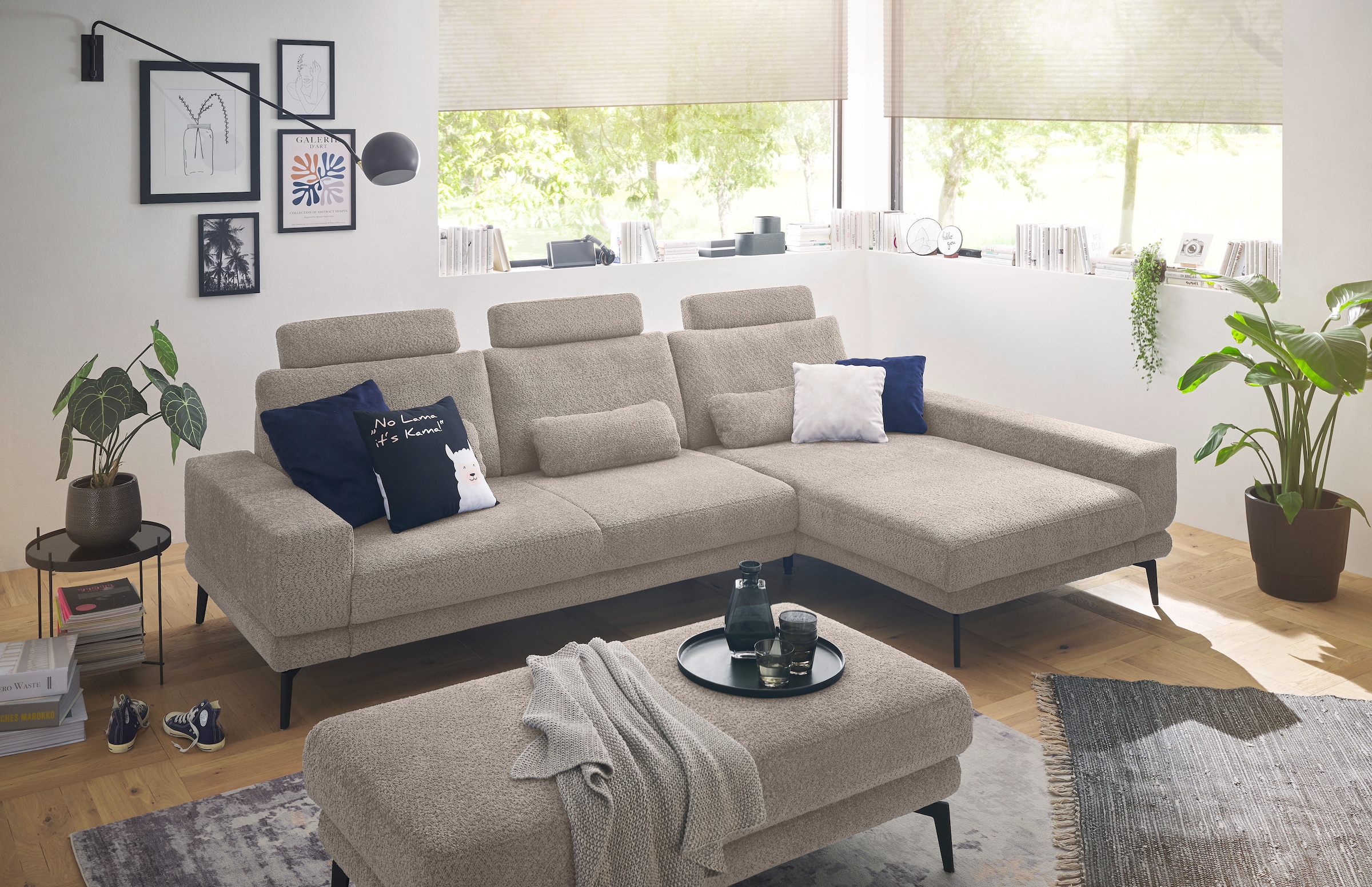 set one by Musterring Ecksofa »SO 3600, inkl motor. Sitztiefenverstellung, Kopfstützen, Nierenkissen«, Sitzhöhe 42 cm, Kaltschaum, Breite 293 x Tiefe 180 cm, Kama stone
