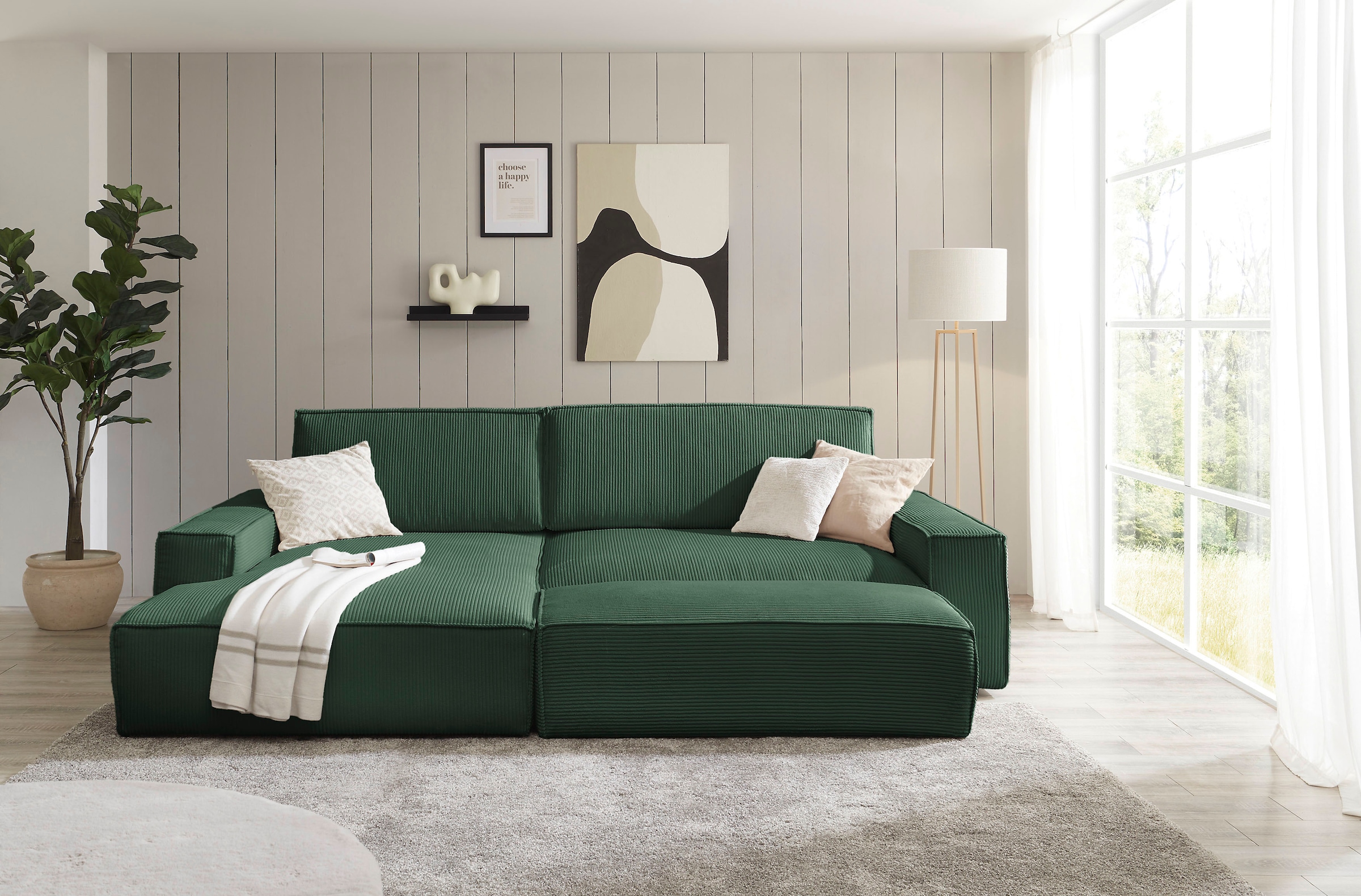 Home affaire Polsterecke »NEU: SHERWOOD XXL tief, L-Form mit Schlaffunktion, Big-Sofa mit Hocker«, (Set, 2 St.), stellbar zum Schlafsofa (Krokodilverbinder), Cord, Leinenoptik