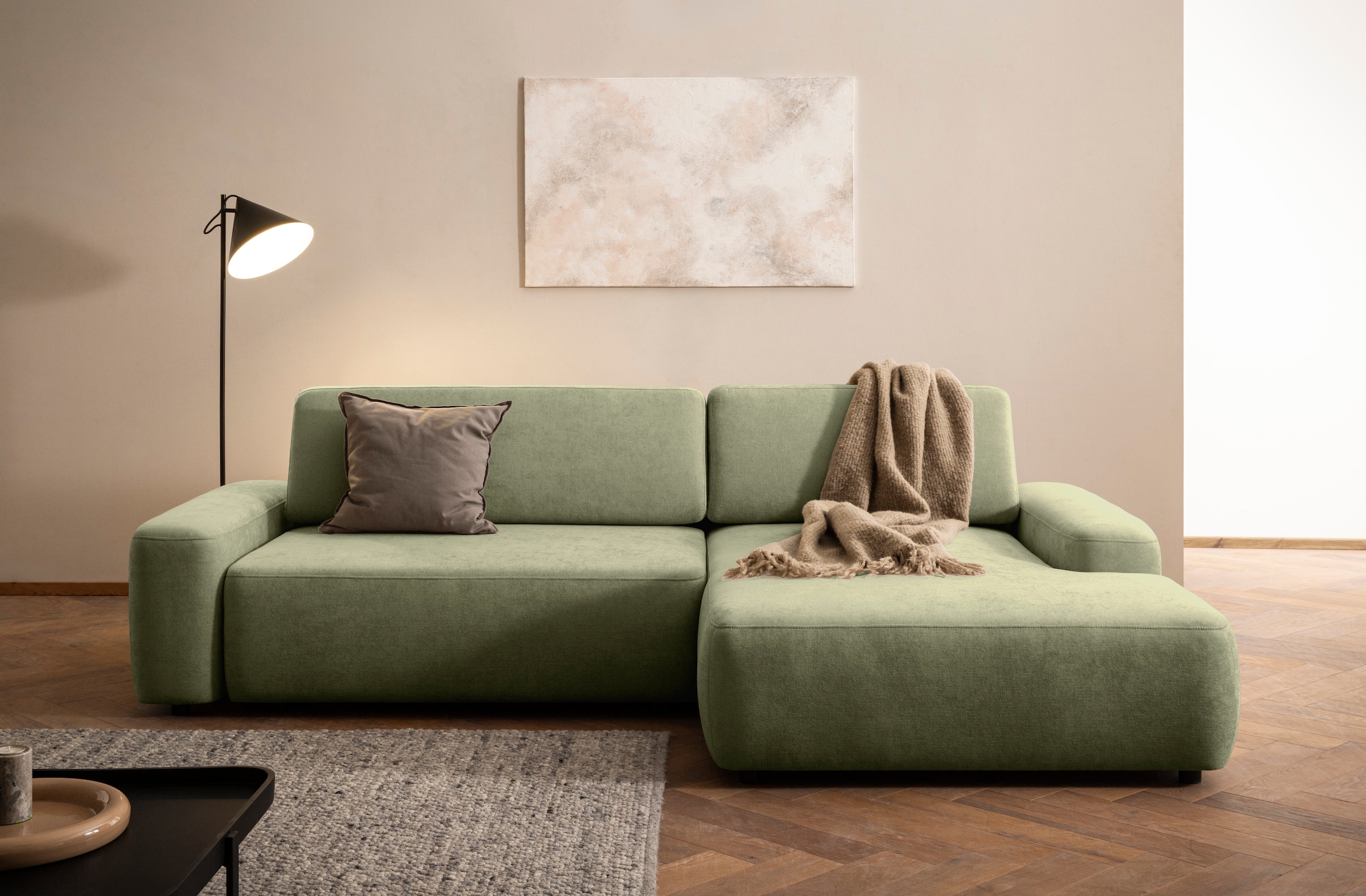 INOSIGN Ecksofa »TORGE (264cm), Schlafsofa in Cord, Samtvelours o Struktur fein, L-Form«, Schlaffunktion, Bettkasten, Liegefläche: 125/210 cm