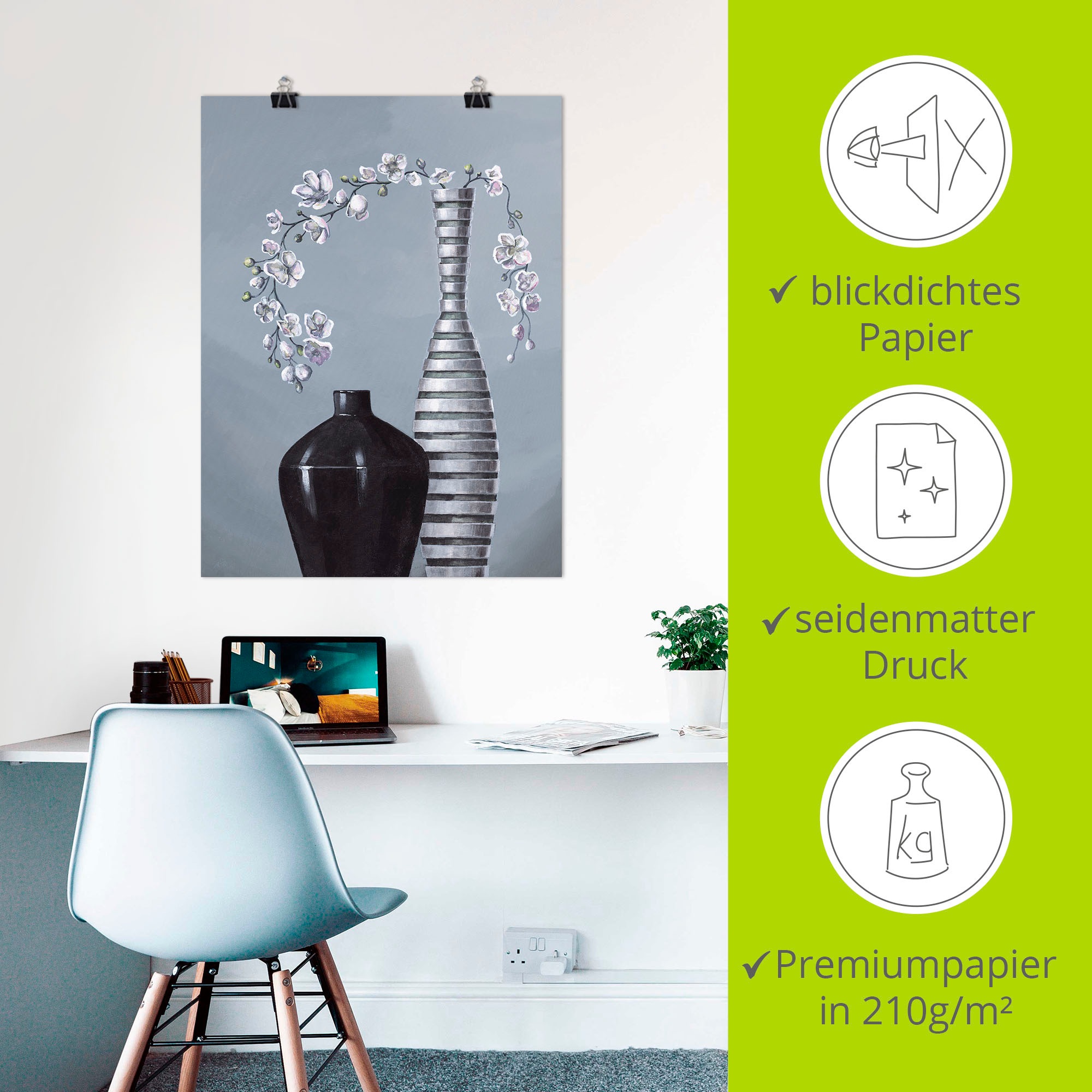 Artland Wandbild »Metallische Vasen«, Vasen & Töpfe, (1 St.), als Alubild, Outdoorbild, Leinwandbild, Poster, Wandaufkleber
