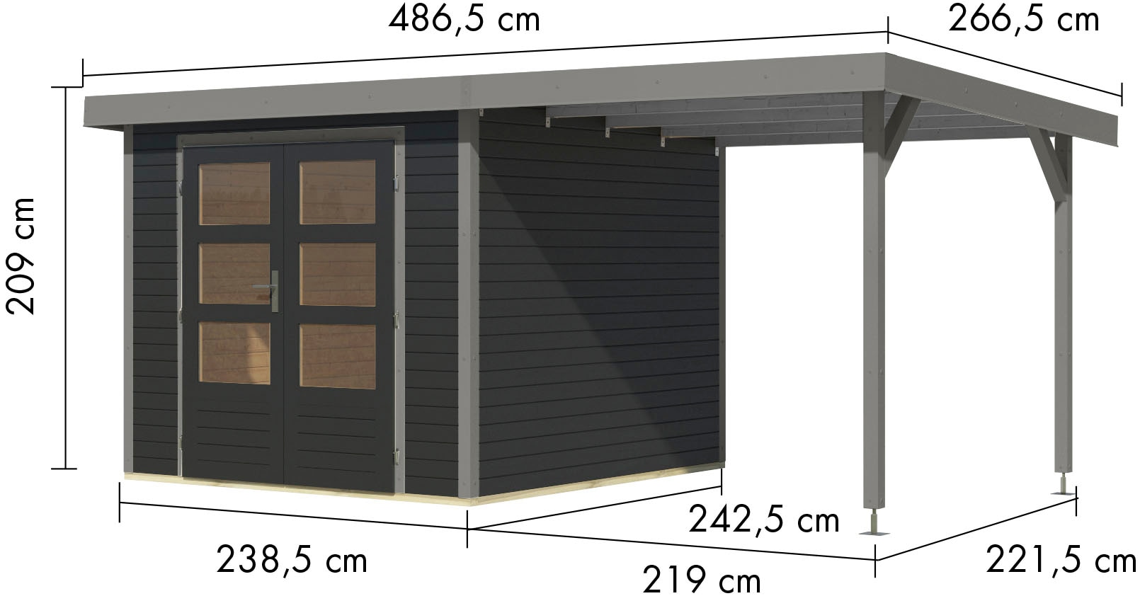 Karibu Gartenhaus »Jupiter 3,5«, in verschiedenen Farben, mit Anbaudach 2,35 m breit