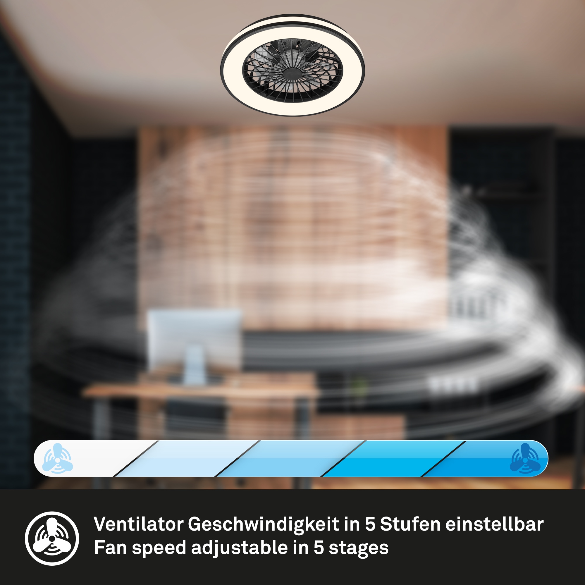 my home Deckenleuchte »CCT Deckenleuchte mit Ventilator«, 1 flammig, Deckenventilator mit Licht, 48,5x14,5 cm, 49Watt, Schlafzimmer