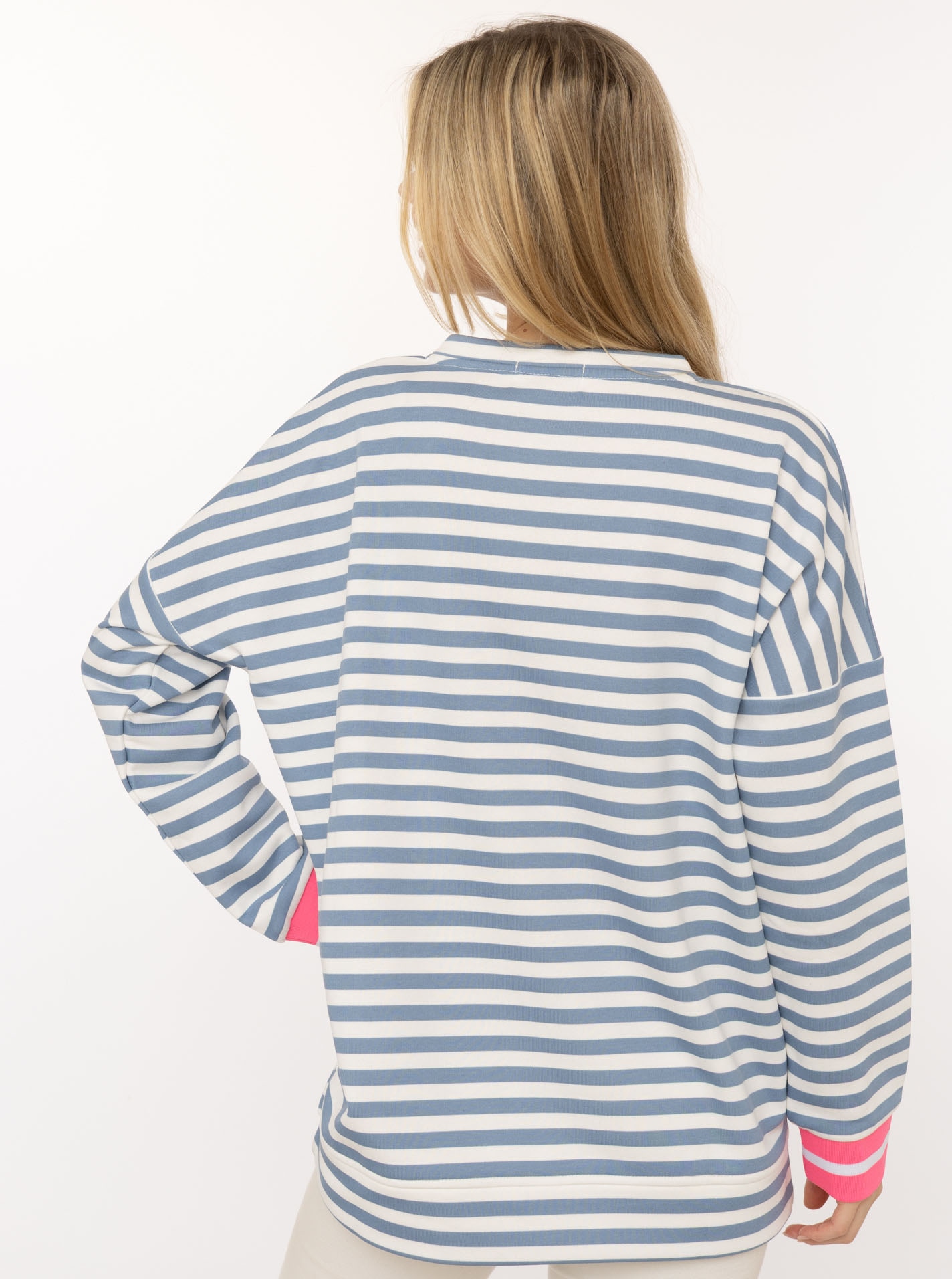 Zwillingsherz Hoodie »"Streifen Moin"«, V-Neck, gestreift, Stickerei mit Anker, gestreifte Bündchen
