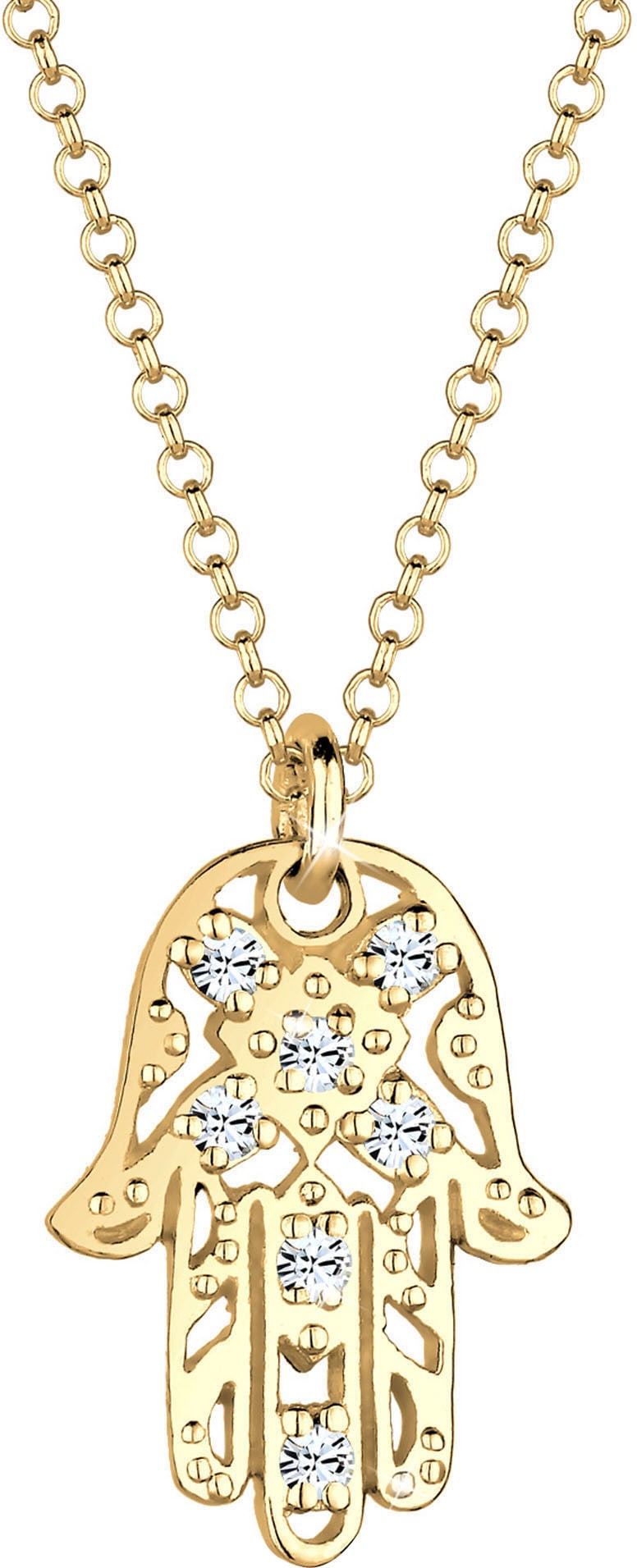 Elli Kette mit Anhänger »Schmuck Geschenk Silber 925 Hamsa Hand, 0105221613, 0105991613«, mit Glasstein