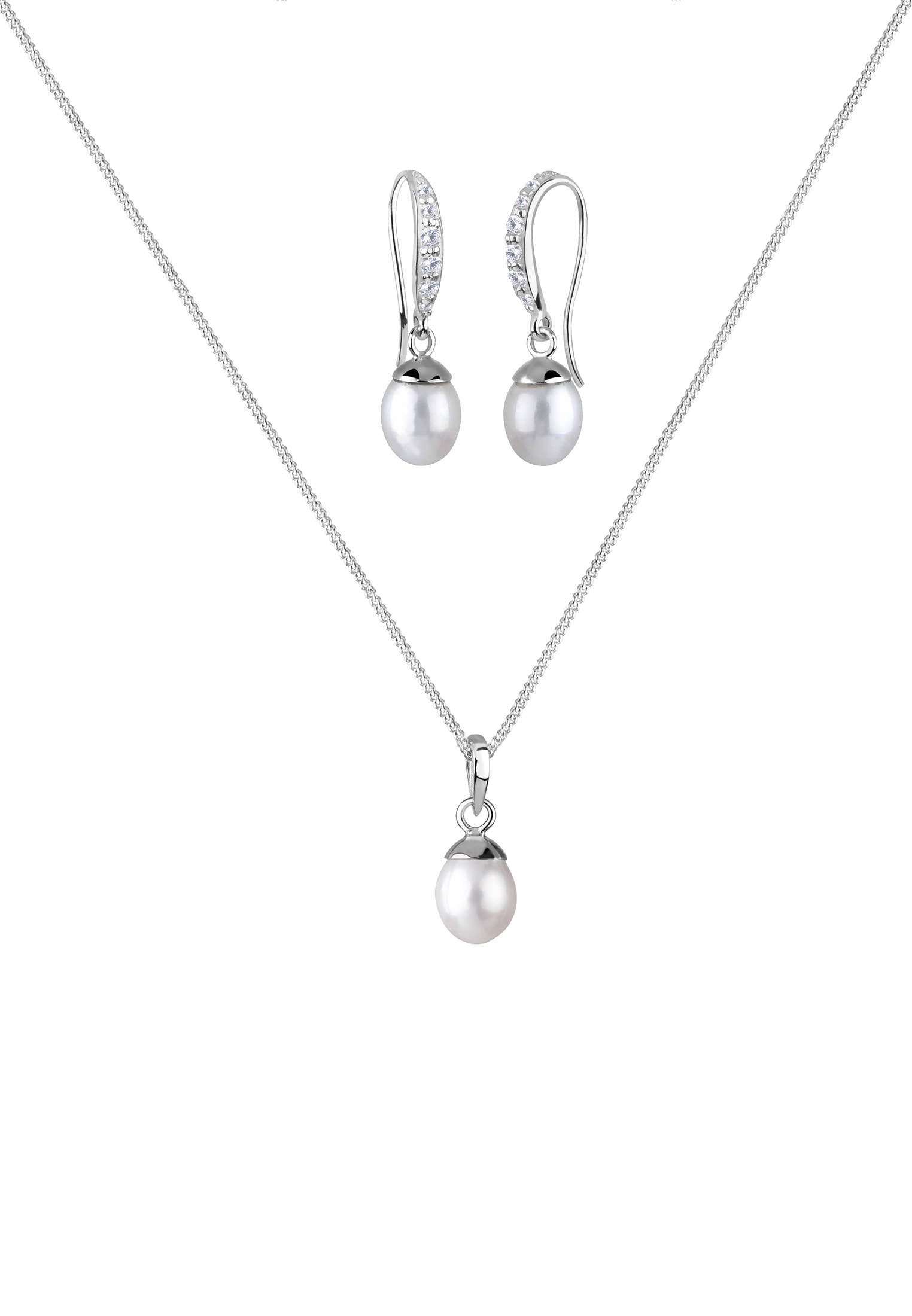 Elli Schmuckset »Süßwasserzuchtperlen Zirkonia weiß 925 Sterling Silber«