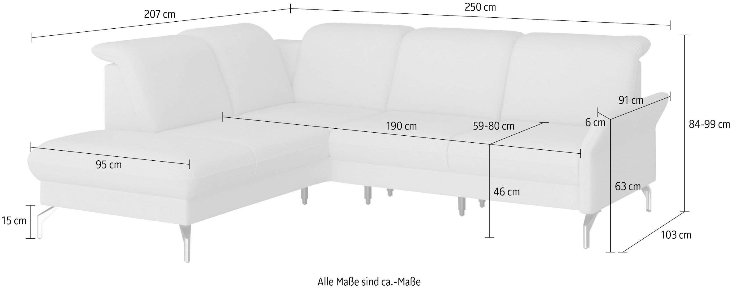 sit&more Ecksofa »Fashion L-Form«, wahlweise mit Kopfteilverstellung, Vorziehsitz, motorisch, Nickelfüße