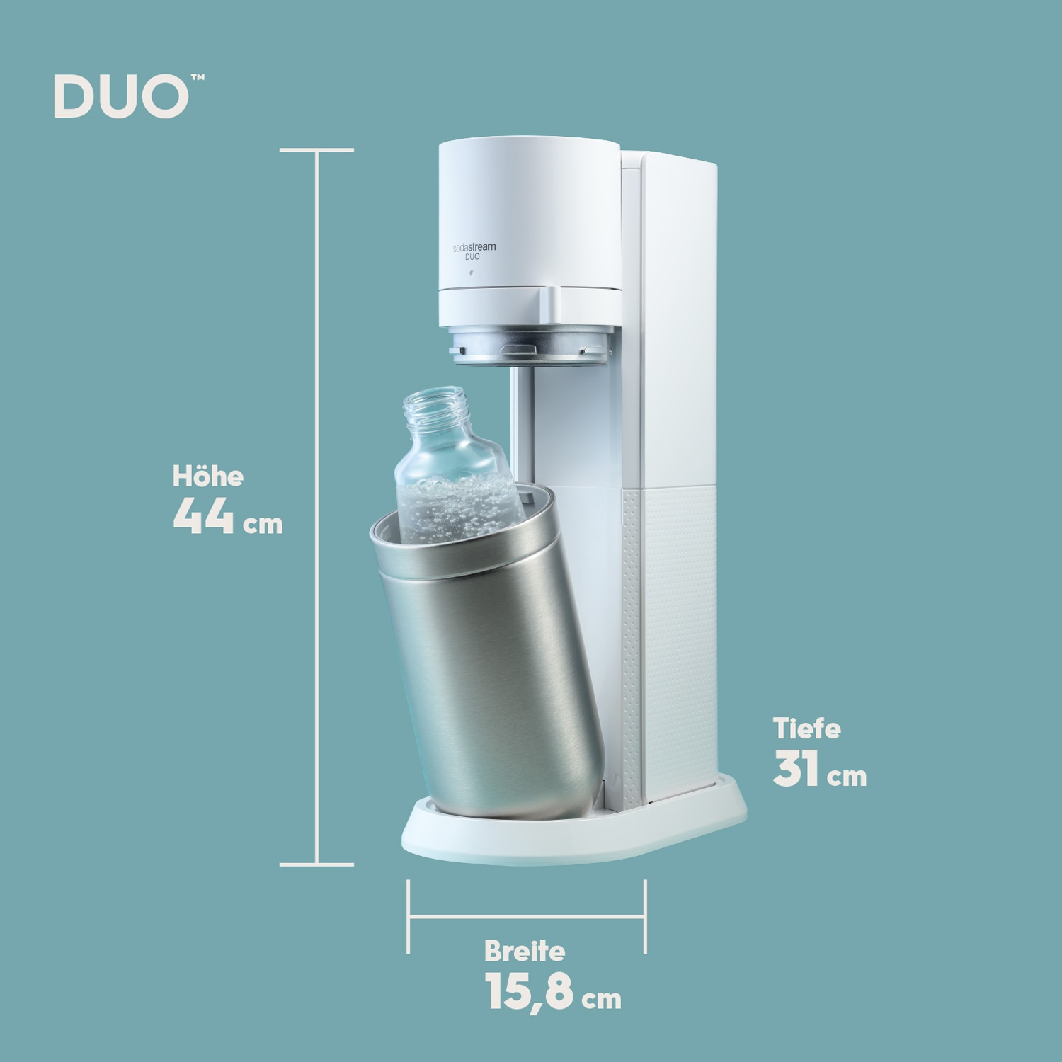 SodaStream Wassersprudler »DUO«, (Set, 4 tlg.), CO2-Zylinder, 1L Glasflasche, 1L spülmaschinenfeste Kunststoff-Flasche