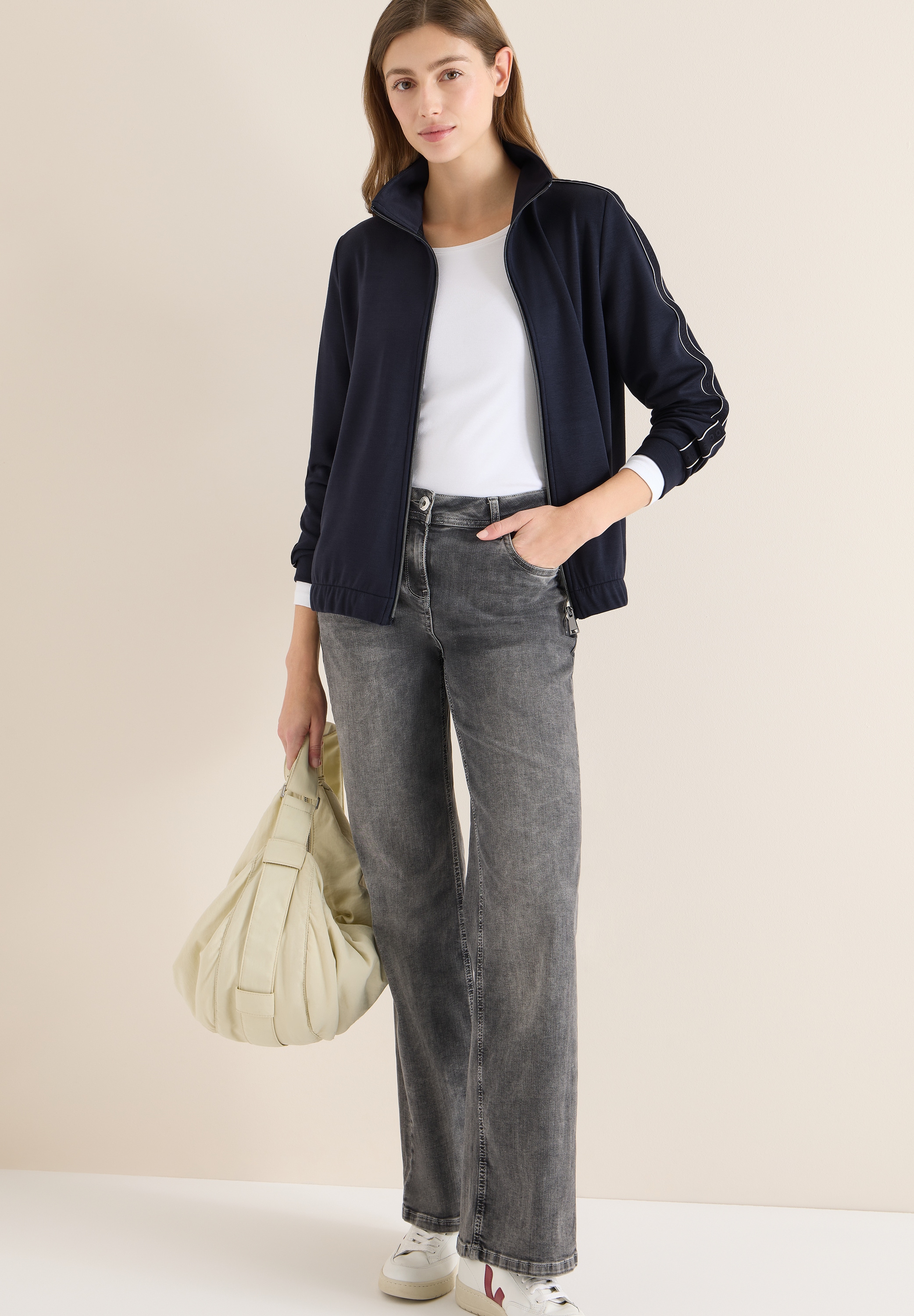 Cecil Sweatjacke Langarm mit Tape-Details und Bündchen