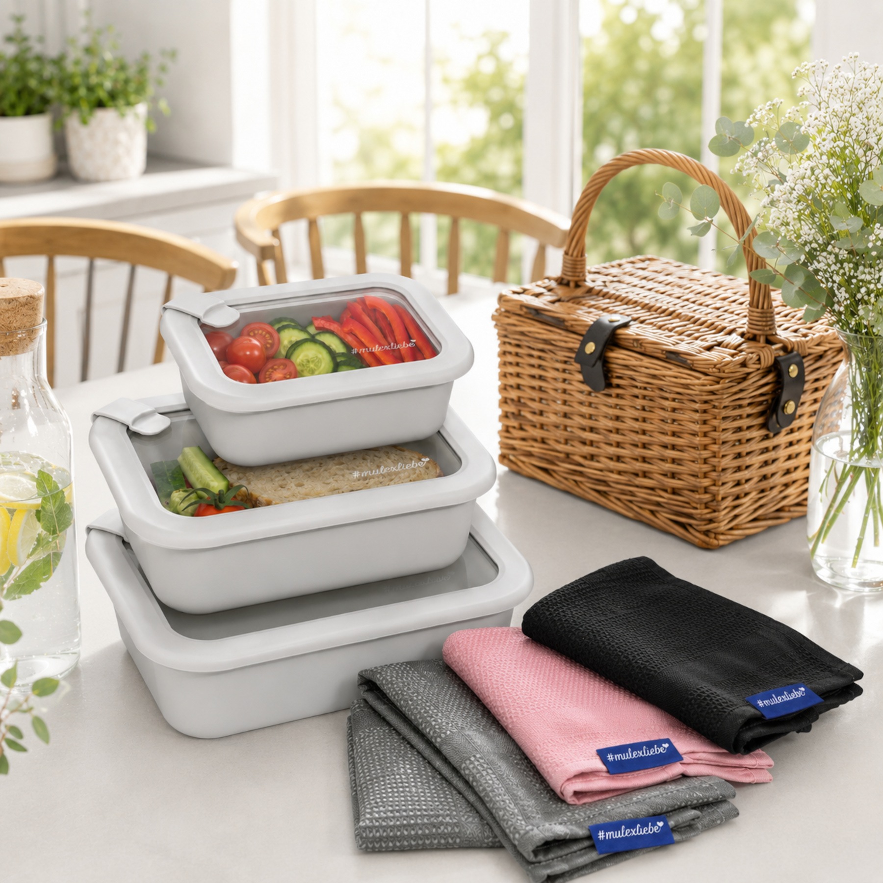 Mulex Aufbewahrungsdose »Vorratsdosen LUND HAPPY FRESH Meal Cubes mit Multifunktionstüchern« Aufbewahrungsdosen aus Borosilikatglas, luftdicht, 6er Set