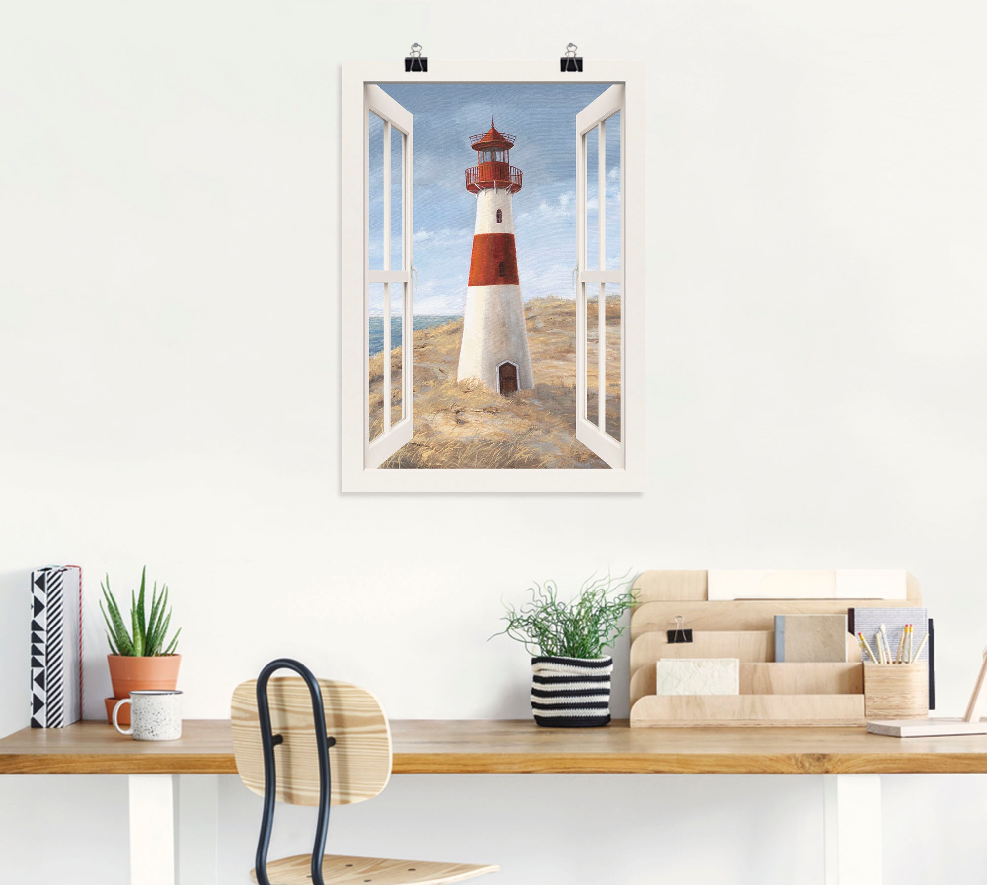 Artland Wandbild »Leuchtturm I Fensterblick«, Gebäude, (1 St.), als Alubild, Outdoorbild, Leinwandbild, Poster in verschied. Größen