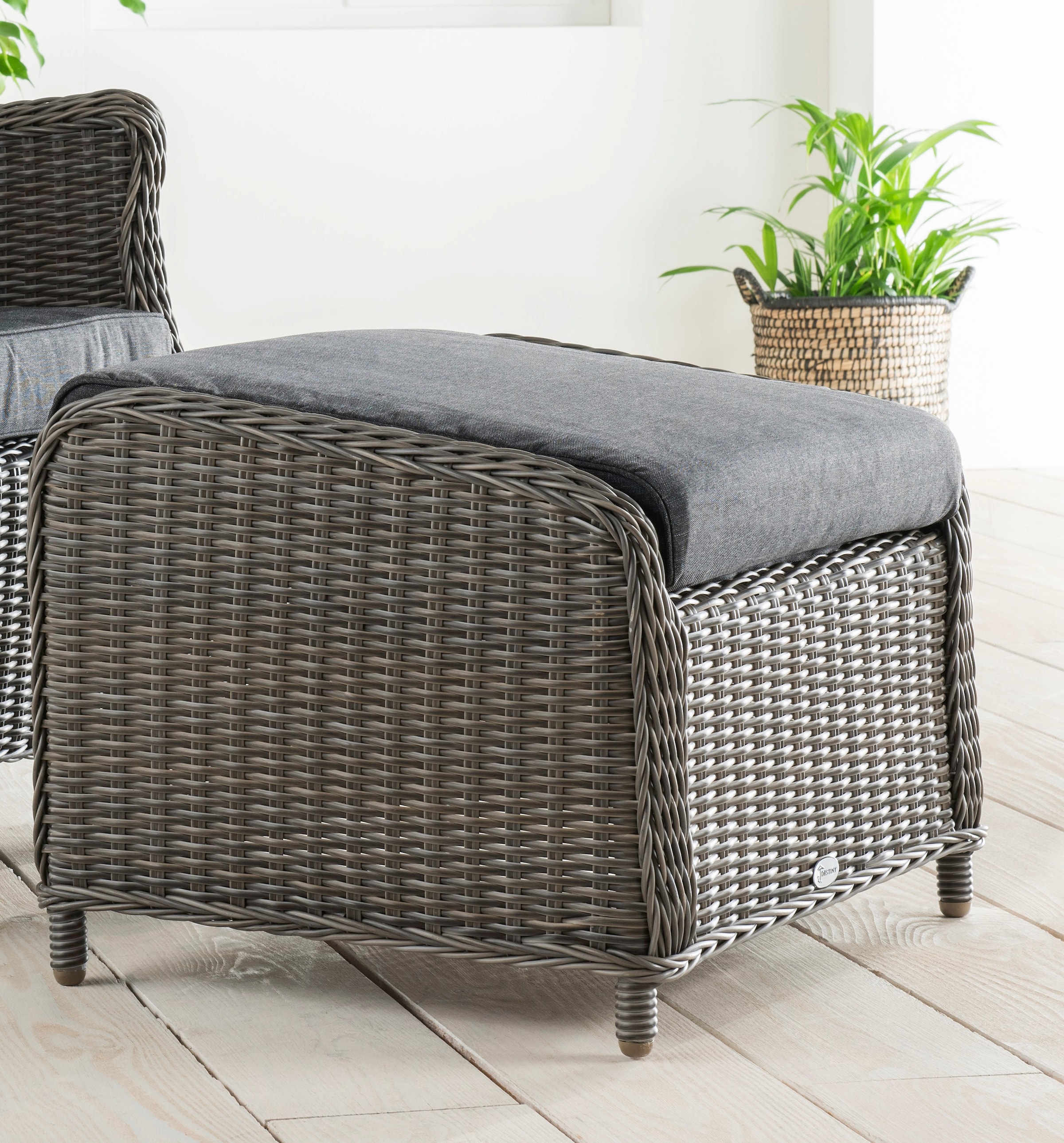 Destiny Gartenlounge-Set »LUNA CASA«, (4 tlg.), Polyrattan, Sessel mit Fußhocker, inkl. Auflagen