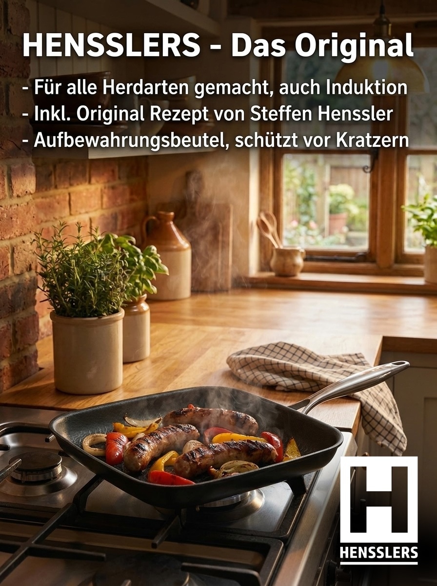 HENSSLERS Bratpfanne »Premium, aus Edelstahl, Eckpfanne mit Wabenstruktur, 28 cm« Edelstahl 18/10 1 tlg.