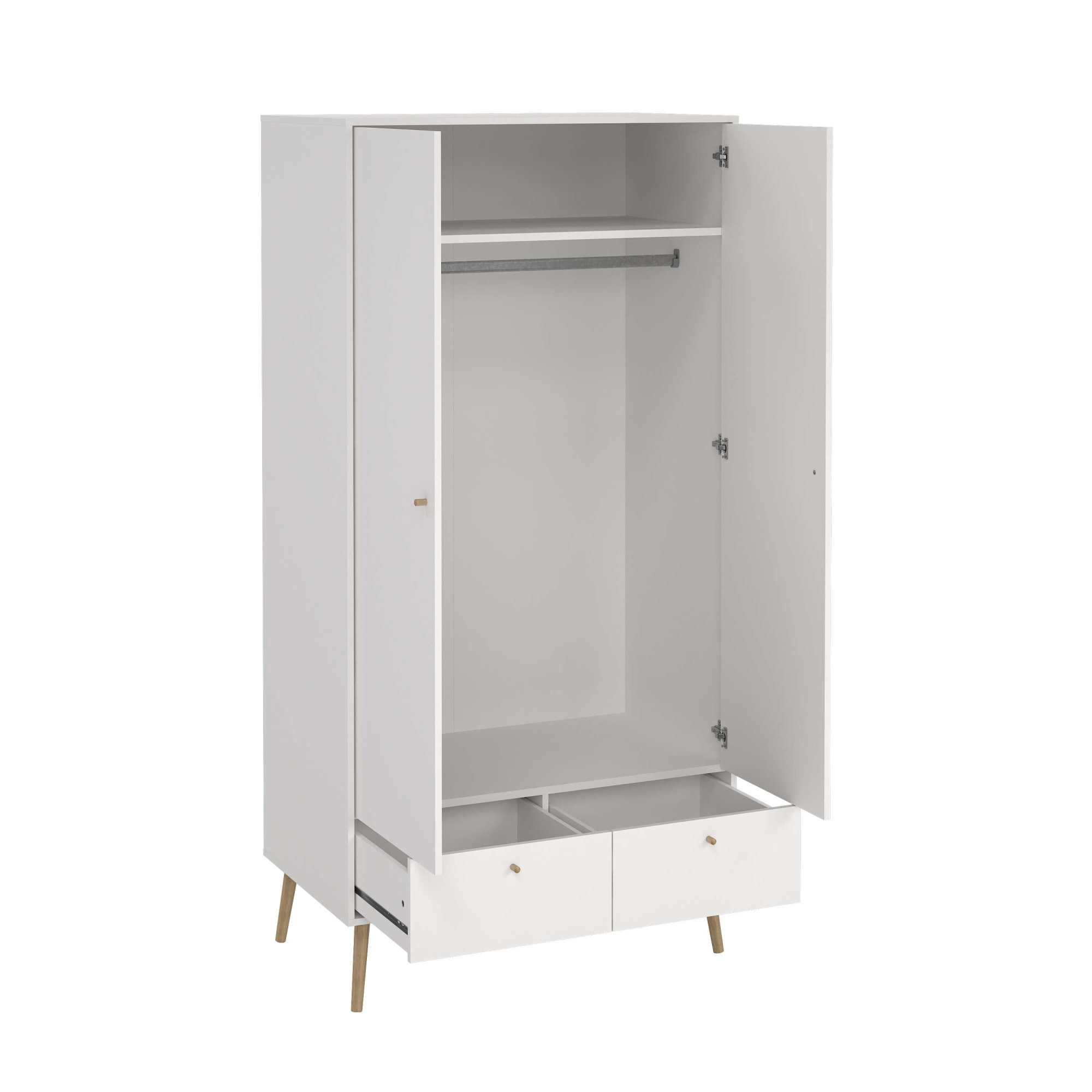 andas Kleiderschrank »Bodo, Drehtürenschrank, Aufbewahrung Kasten Schrank Stauraum«, 2 Türen, 2 Schubladen, Beine und Griffe Massivholz, Breite 99 cm