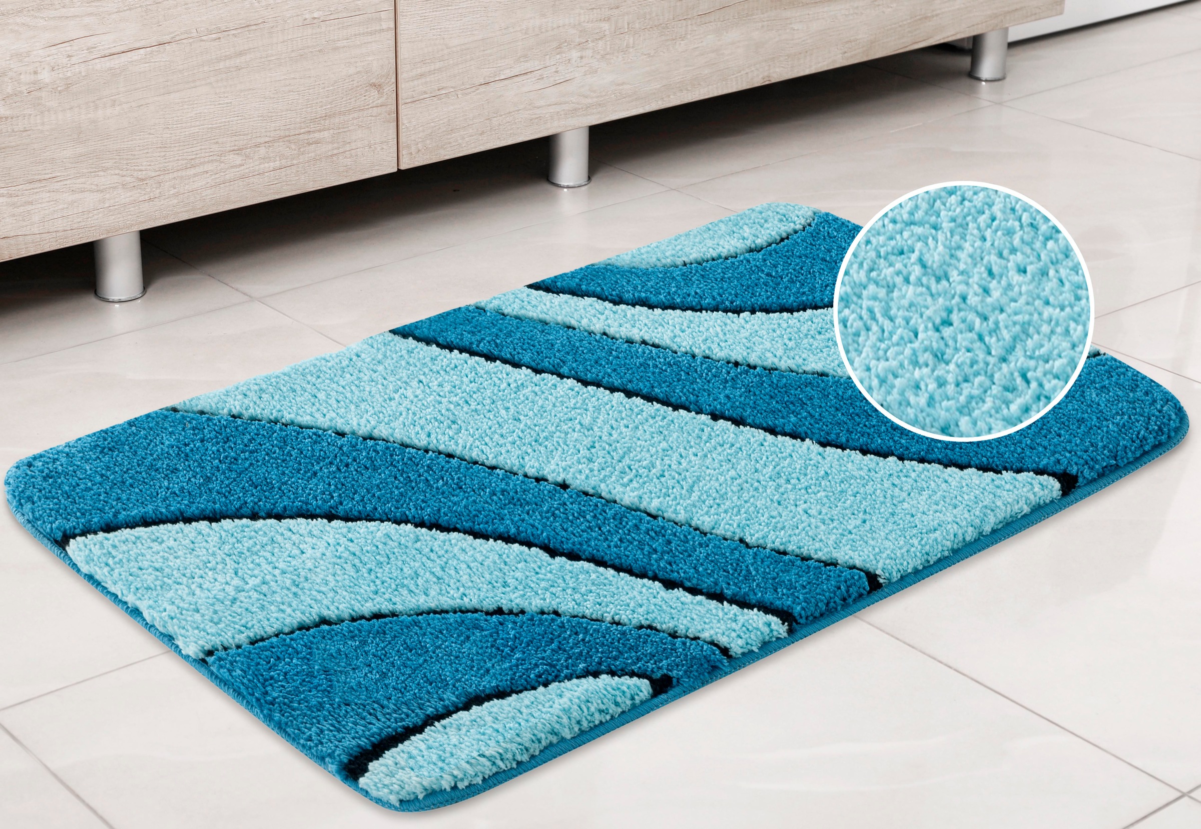 my home Badematte »Anna, Badvorleger, Badezimmer Teppich«, rutschhemmend beschichtet, fußbodenheizungsgeeignet-schnell trocknend, Badteppich, Hoch Tief Effekt, Modern, Weich, Wellen