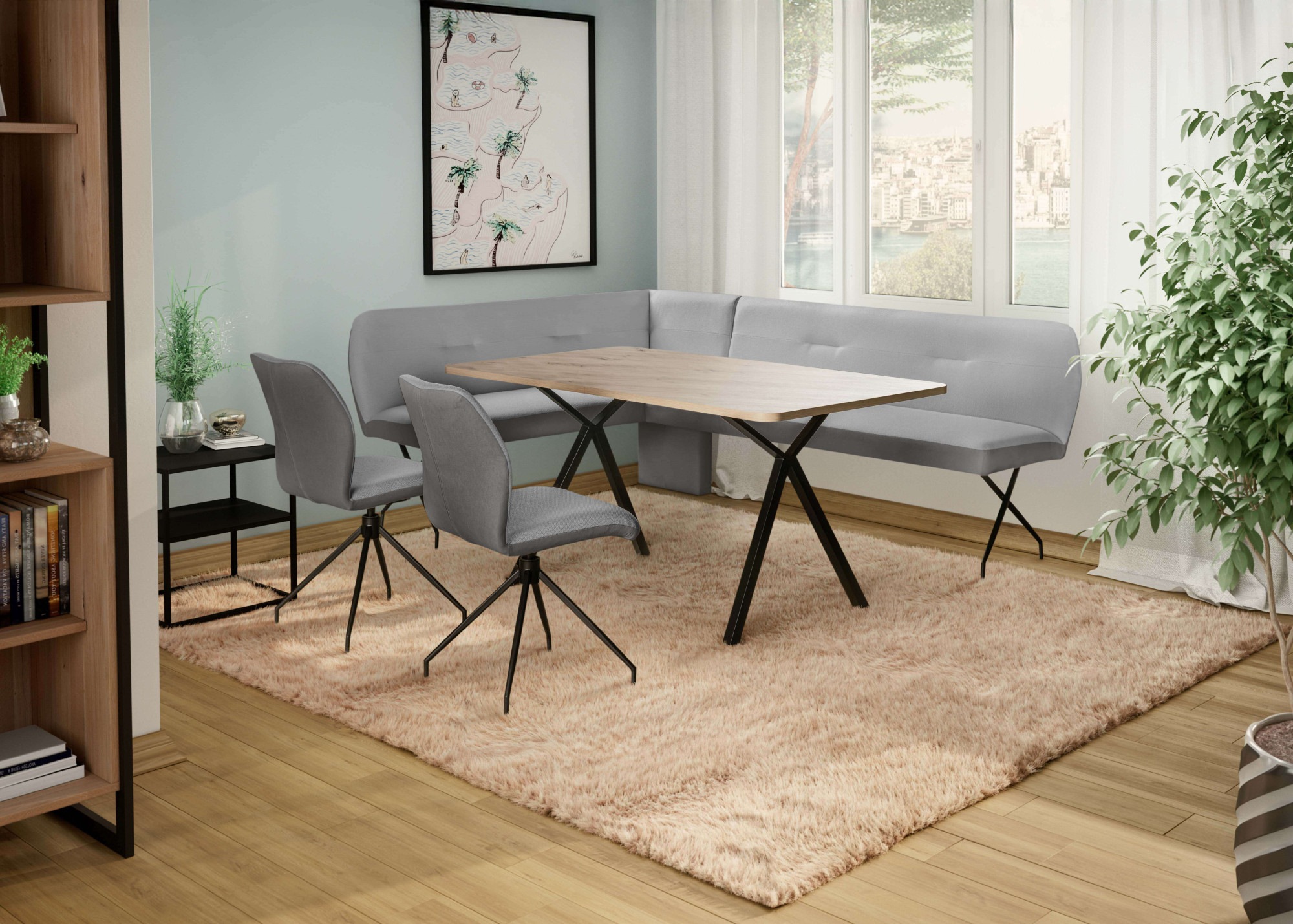 Eckbankgruppe OTTO HOME "Bruna Essecke, Sitzgruppe, Eckbankgruppe, Küchenbankgruppe", grau, grau, schwarz, B:241cm H:87cm T:177cm