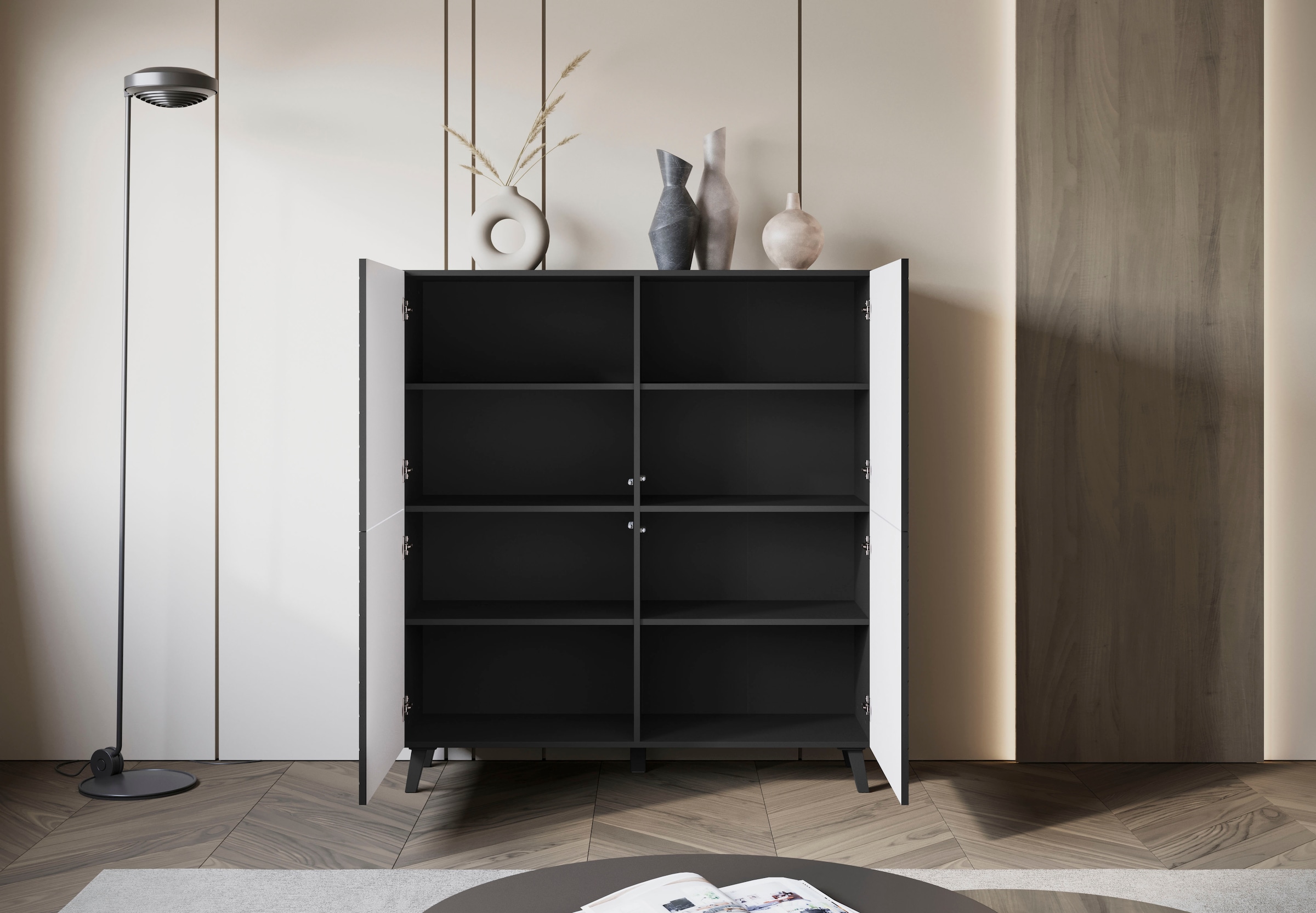 INOSIGN Highboard »PHUKET«, (1 St.), moderne, grifflose Kommode mit 4 Türen und 8 Fächern, Breite 120 cm