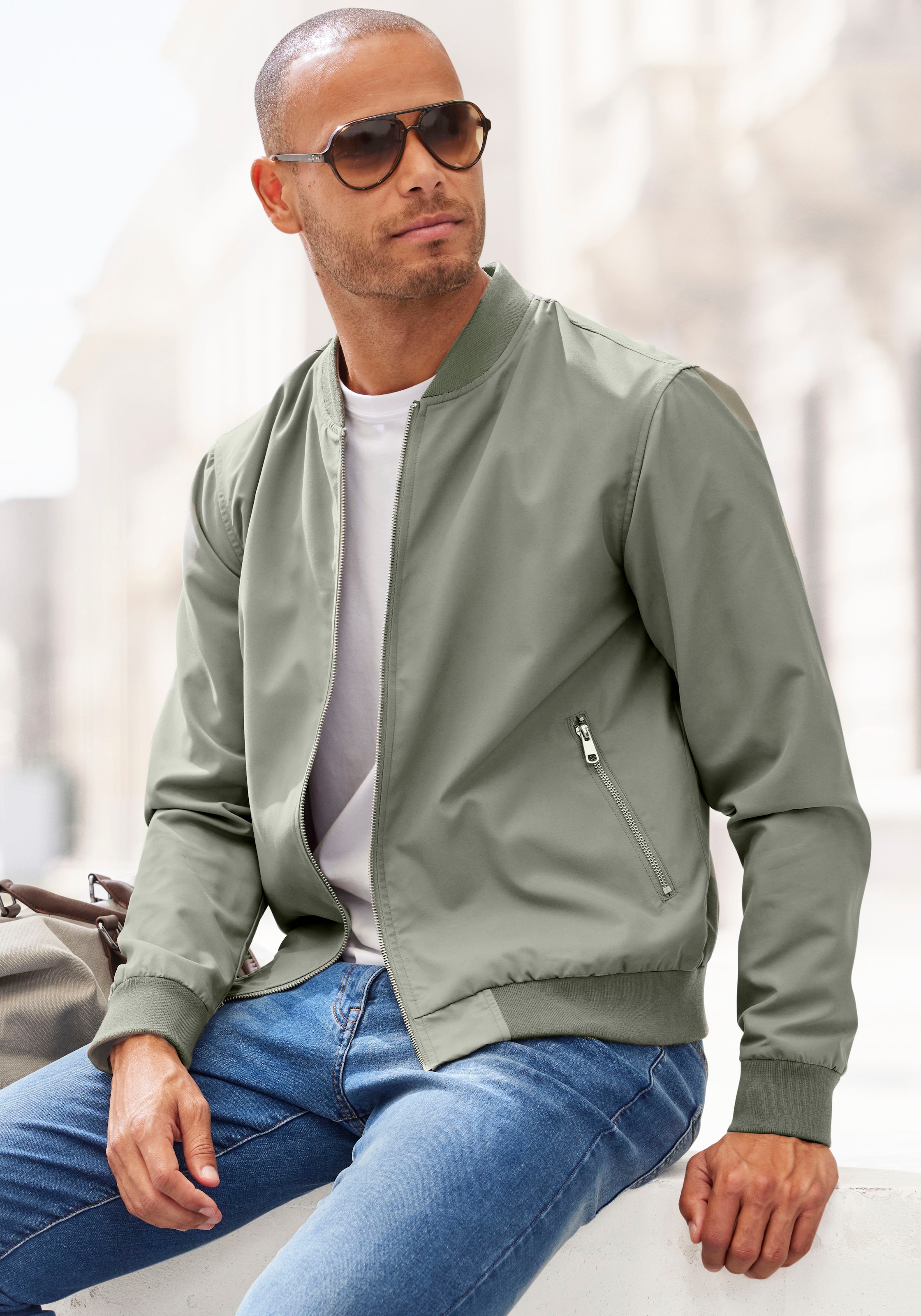 John Devin Bomberjacke »/ Blouson mit Rippkragen«, Pilotenjacke / Übergangsjacke mit Innentasche, regular fit