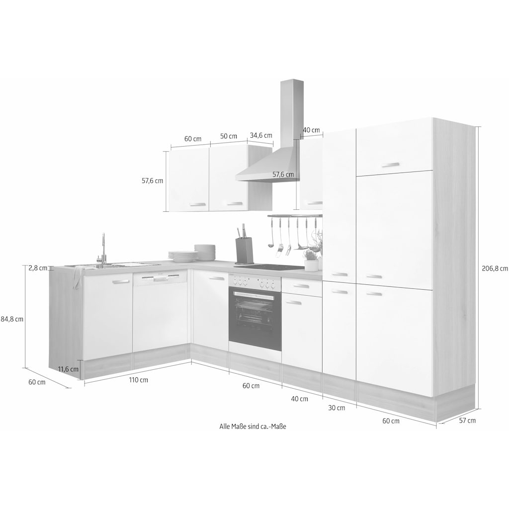 OPTIFIT Winkelküche »Faro«, ohne E-Geräte, Stellbreite 300 x 175 cm