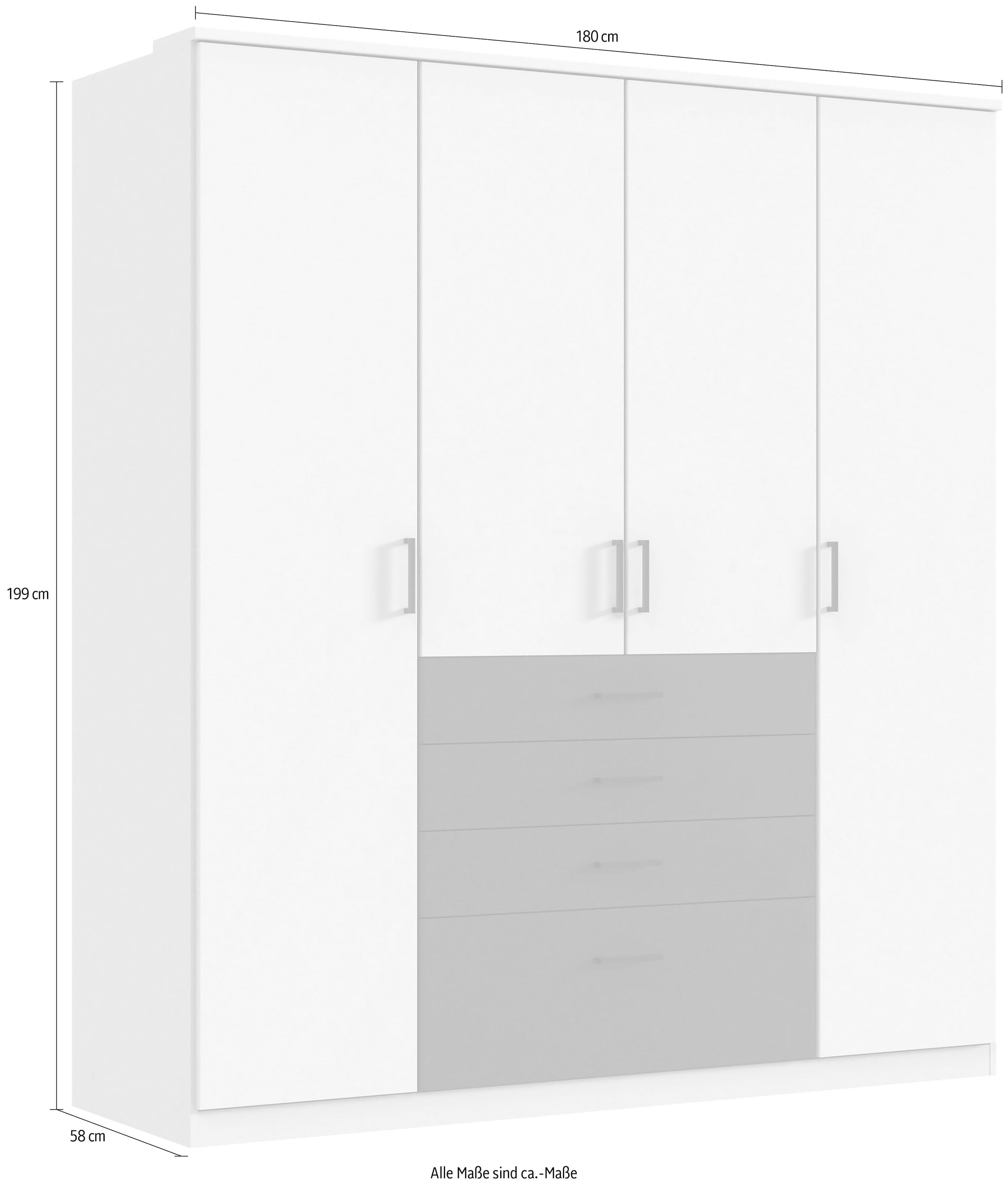 Wimex Kleiderschrank »Cottbus, in weiß oder grau modern kombiniert mit graphitfb.Schubladen«, (in 3 Größen, schwarze Griffe, Made in Germany), mit 4 Schubladen, wahlweise mit oder ohne Spiegel