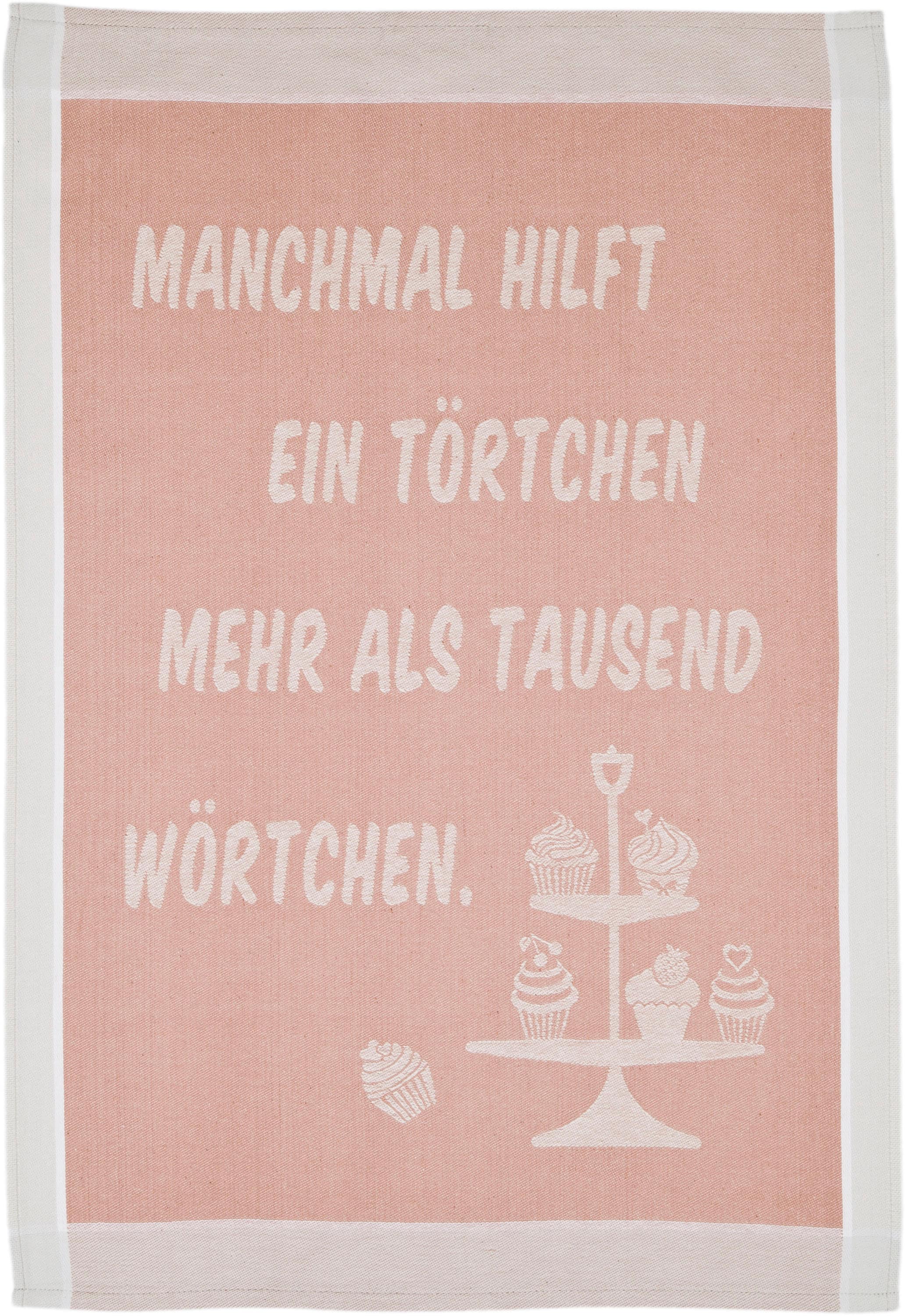 ROSS Geschirrtuch »Manchmal hilft ein Törtchen mehr als tausend Wörtchen«, (Set, 3 tlg.), Sprüchetuch, aus 100% Baumwolle