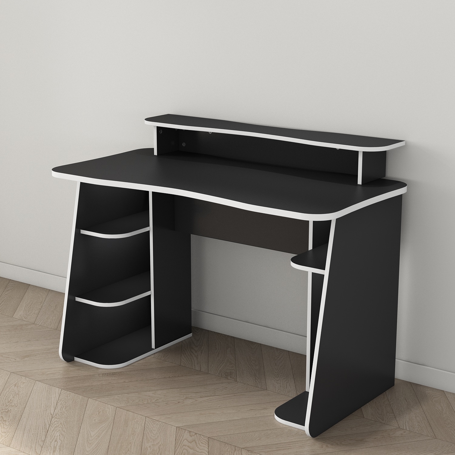 OTTO home Gamingtisch »GAME, Computertisch, Schreibtisch, Towerfach, Monitoraufsatz,« ergonomisch geschwungene Tischplatte, Breite 120 oder 150 cm