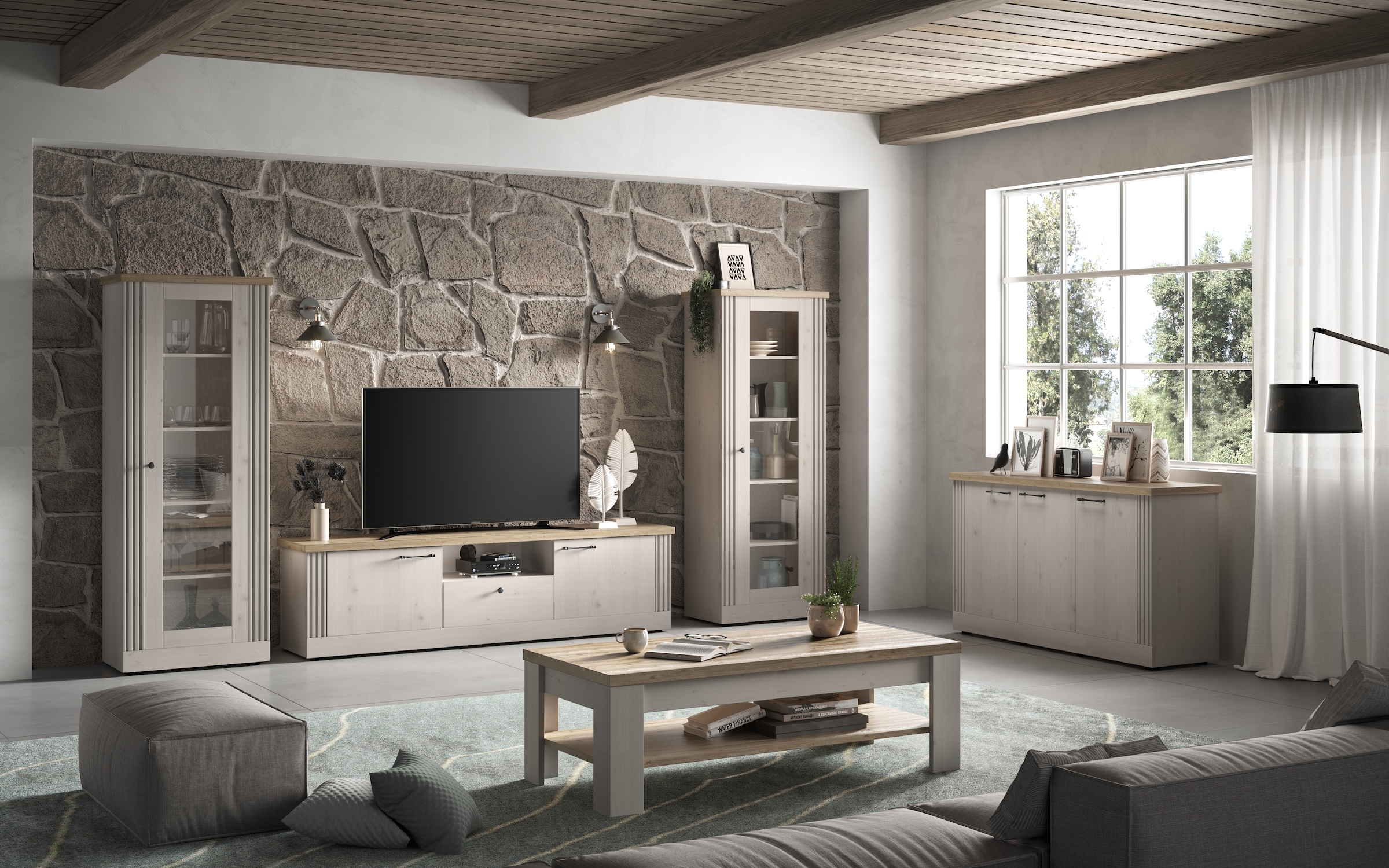 Home affaire Couchtisch »Country 110 x 68 cm, Wohnzimmertisch mit Ablageboden,«, Sofatisch, zweifarbig, rechteckig, Tischplattenstärke 38 mm