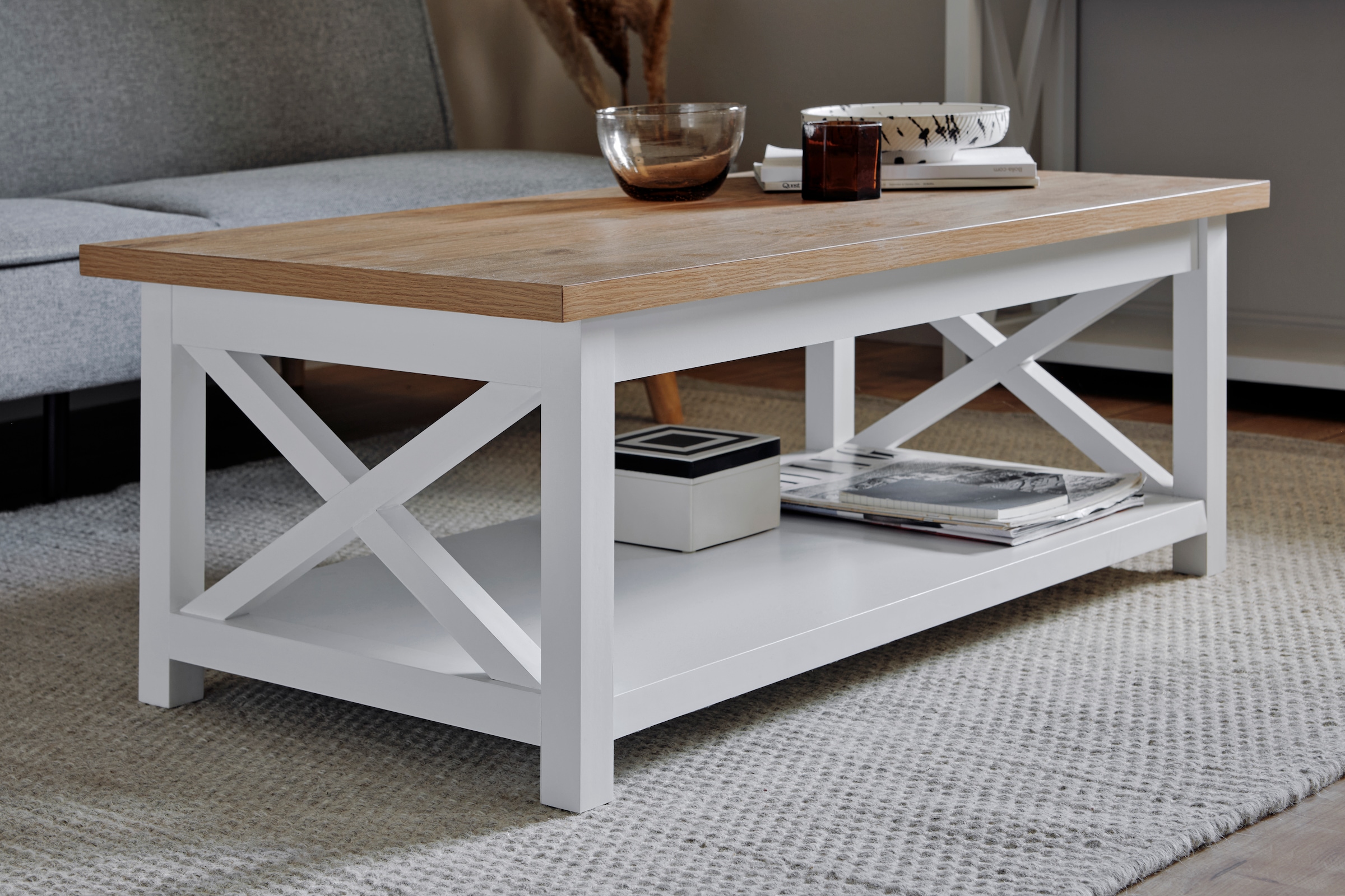 Jahnke Couchtisch »CHALET COFFEE«, (1 St.), Couchtisch, Kaffetisch, mit Ablageboden, Landhausstil, X-Design