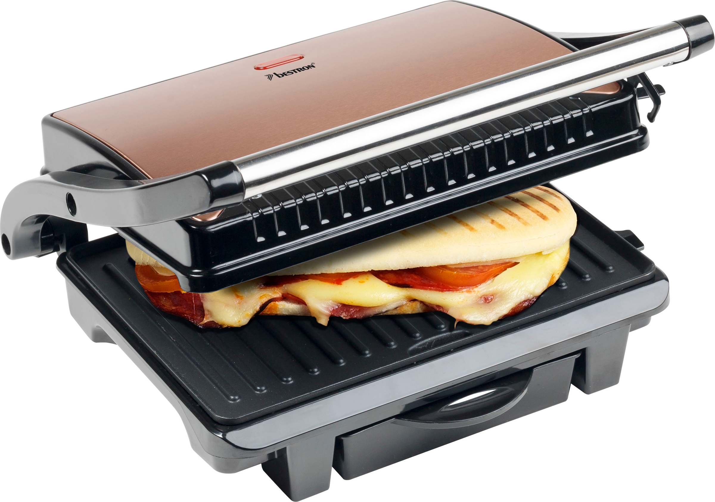 bestron Kontaktgrill »ASW113CO auch als Sandwich-/Panini-Kontaktgrill einsetzbar«, 1000 W, antihaftbeschichtet, mit Auffangschale, Kupfer