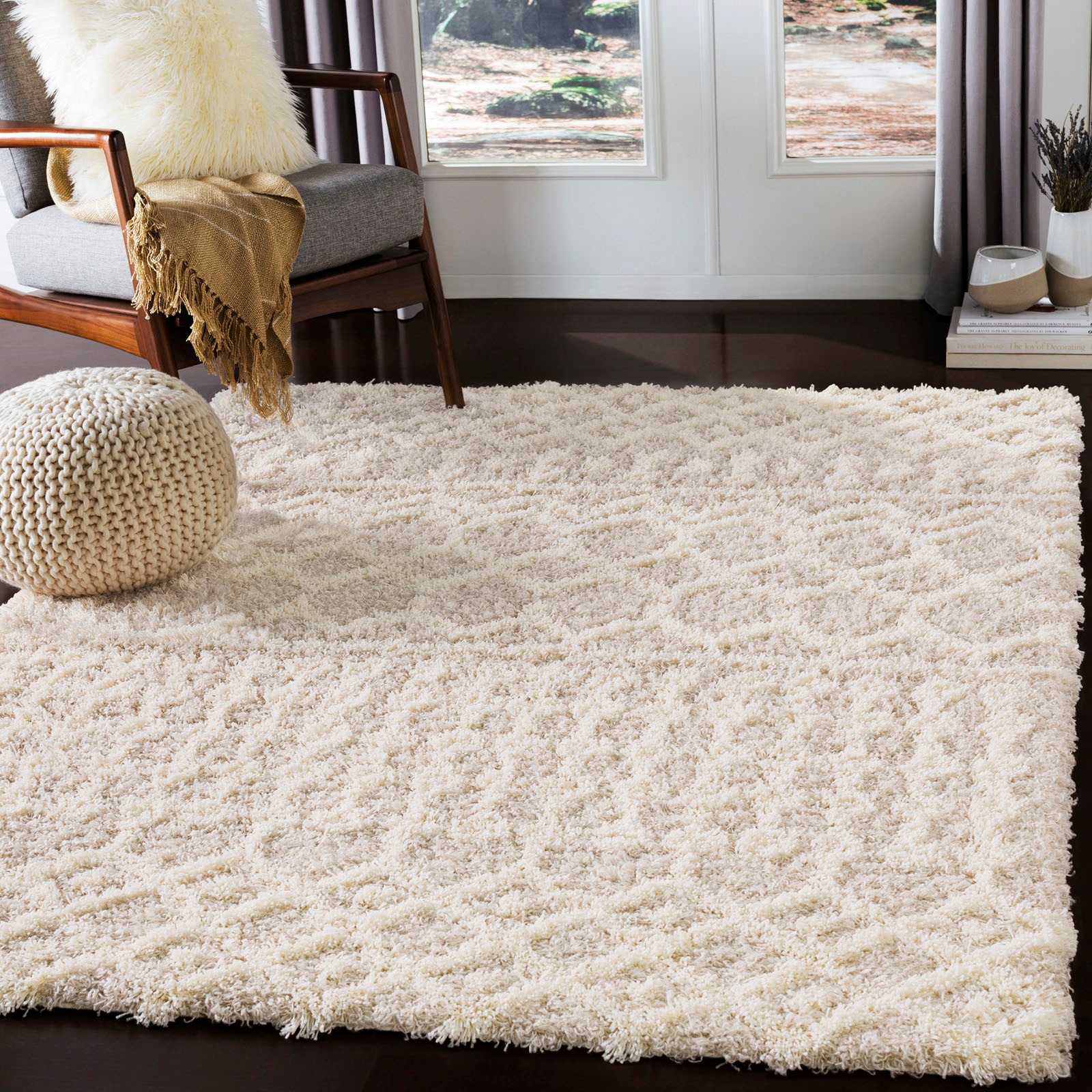 Bild von Surya Hochflor-Teppich »Geometric«, rechteckig, Flauschig, Langflor, Weich, Boho Wohnzimmerteppich, Beige