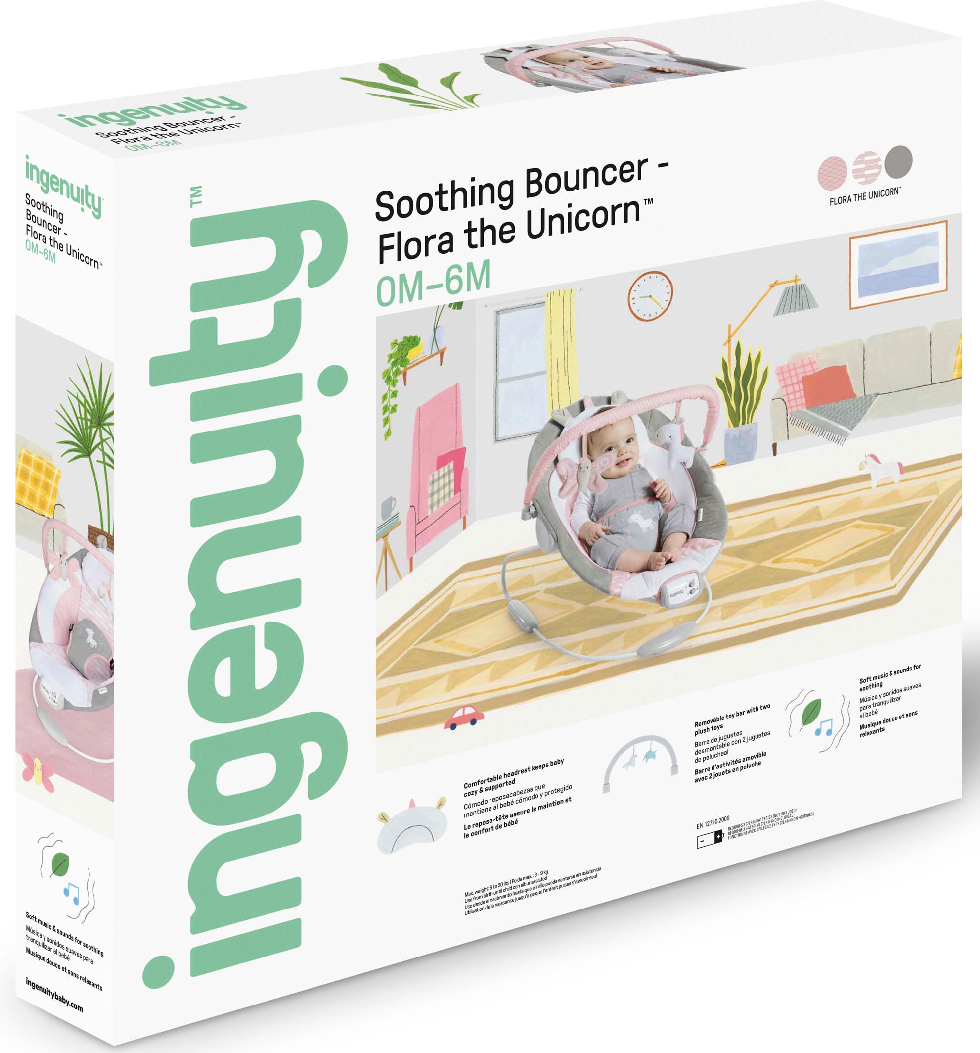 ingenuity Babywippe »Soothing Bouncer, Flora the Unicorn«, bis 9 kg, mit Vibration und Melodien